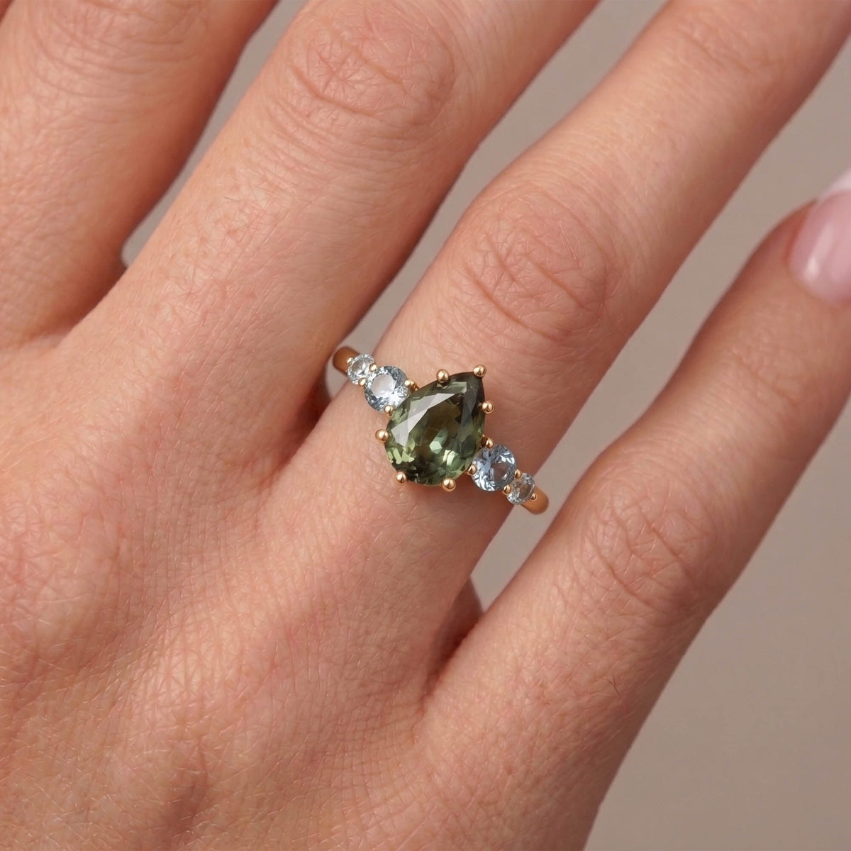 Solid 14K Gold Montana and Nigerian Teal Sapphire Five-Stone Cluster Ring or for Engagement R6815 Aurora Designer