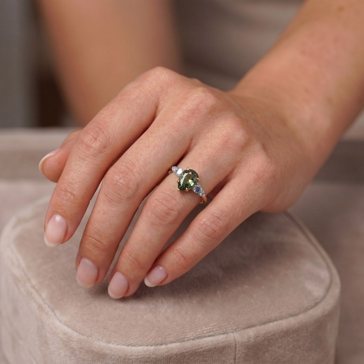 Solid 14K Gold Montana and Nigerian Teal Sapphire Five-Stone Cluster Ring or for Engagement R6815 Aurora Designer