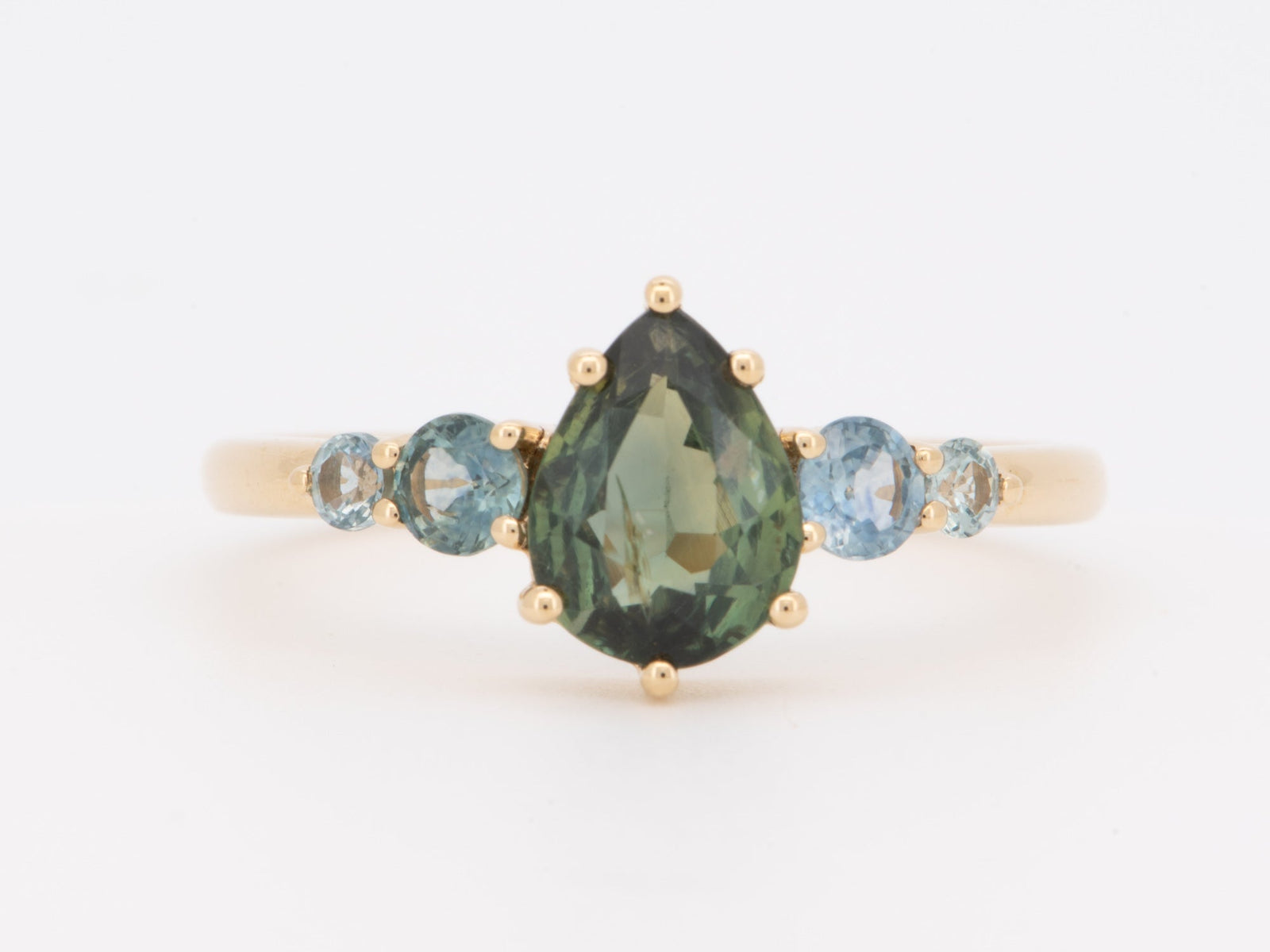 Solid 14K Gold Montana and Nigerian Teal Sapphire Five-Stone Cluster Ring or for Engagement R6815 Aurora Designer