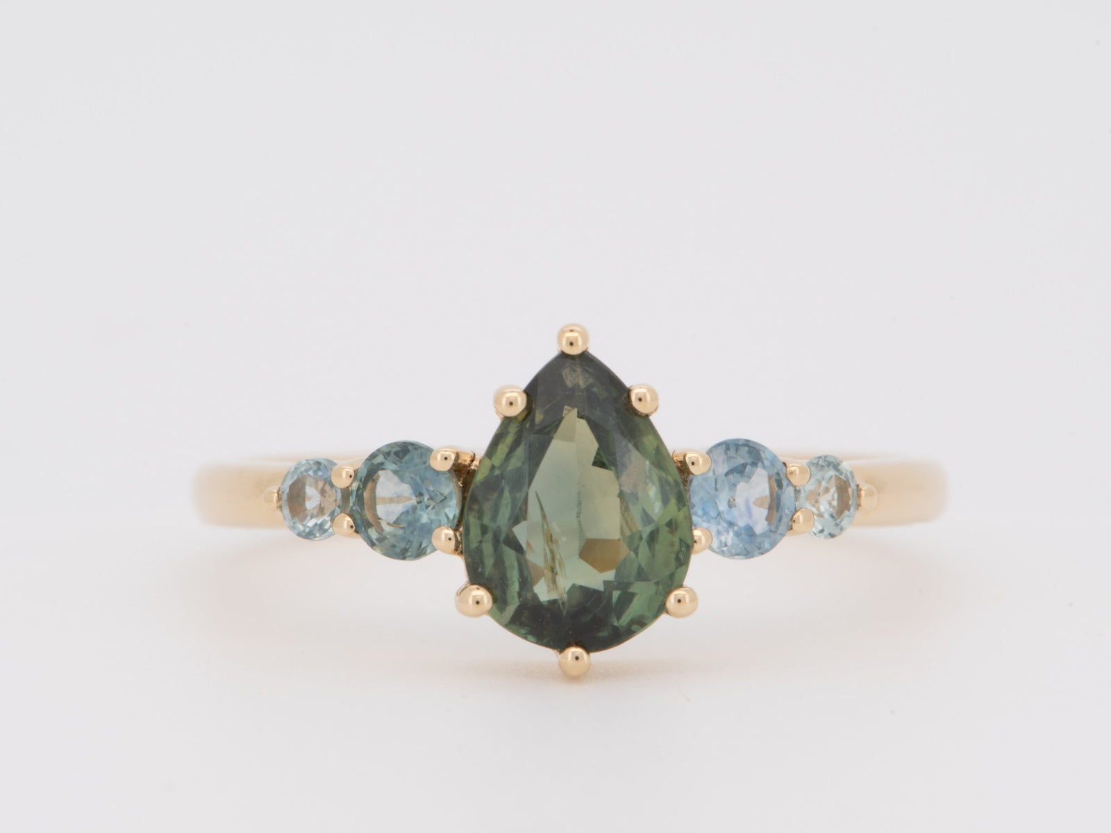 Solid 14K Gold Montana and Nigerian Teal Sapphire Five-Stone Cluster Ring or for Engagement R6815 Aurora Designer