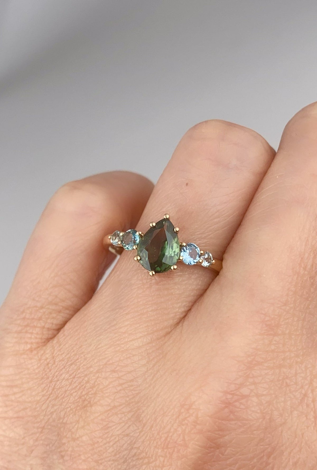 Solid 14K Gold Montana and Nigerian Teal Sapphire Five-Stone Cluster Ring or for Engagement R6815 Aurora Designer
