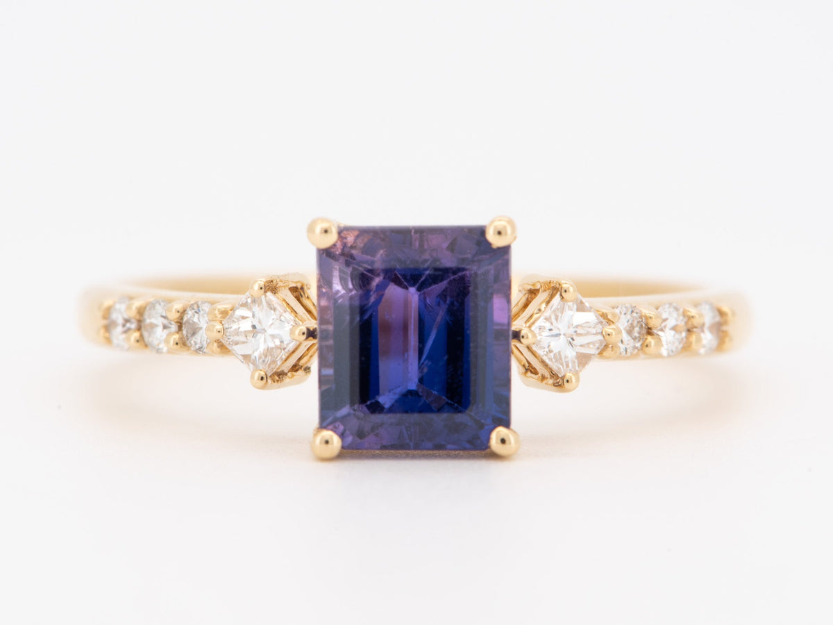 Solid 14K Gold Engagement Ring with 1.32ct Bi-Color Blue Purple Sapphire with Diamond Accent R6816 Aurora Designer