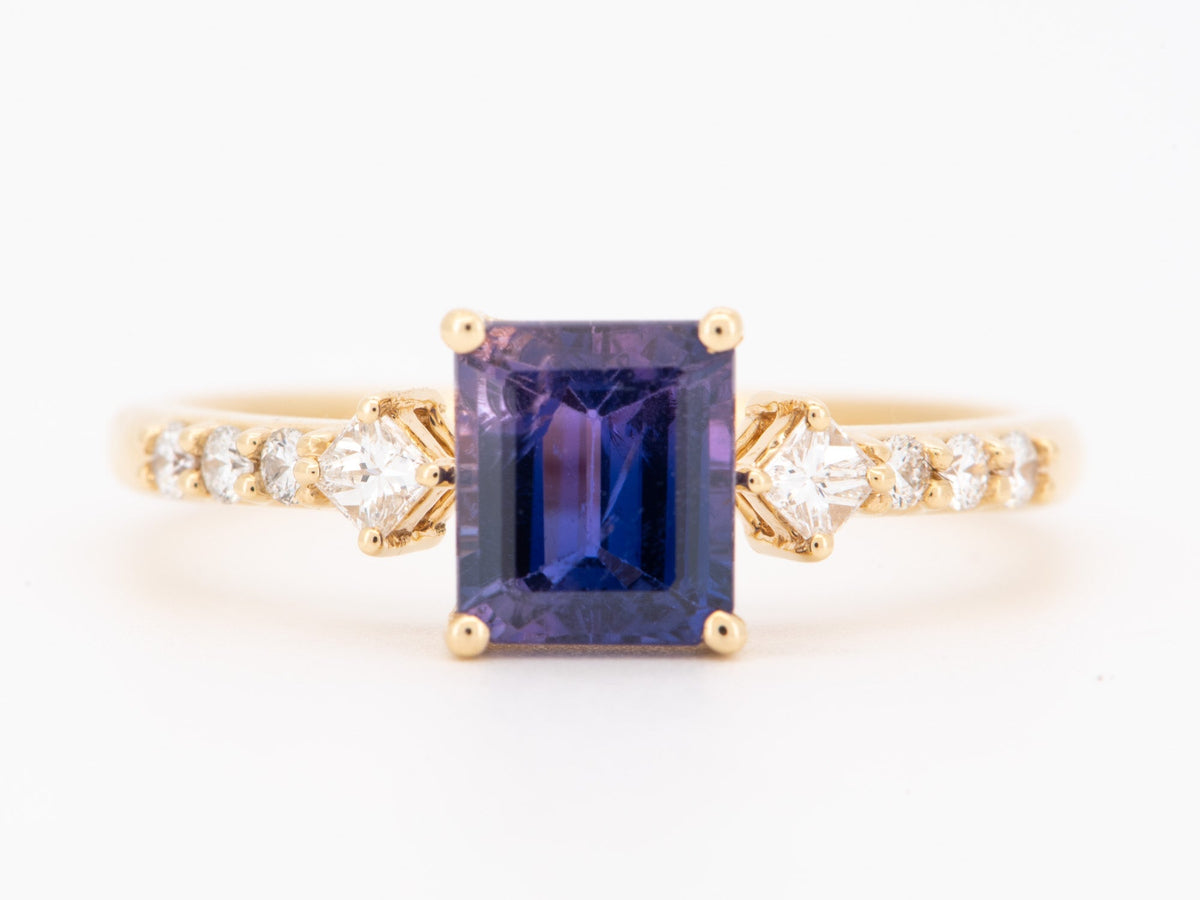 Solid 14K Gold Engagement Ring with 1.32ct Bi-Color Blue Purple Sapphire with Diamond Accent R6816 Aurora Designer
