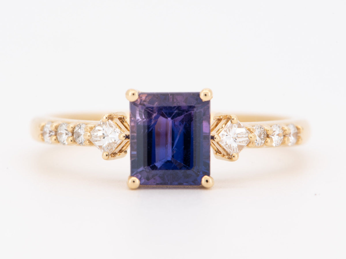 Solid 14K Gold Engagement Ring with 1.32ct Bi-Color Blue Purple Sapphire with Diamond Accent R6816 Aurora Designer
