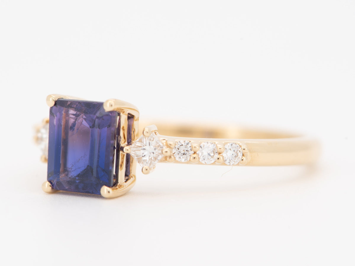 Solid 14K Gold Engagement Ring with 1.32ct Bi-Color Blue Purple Sapphire with Diamond Accent R6816 Aurora Designer