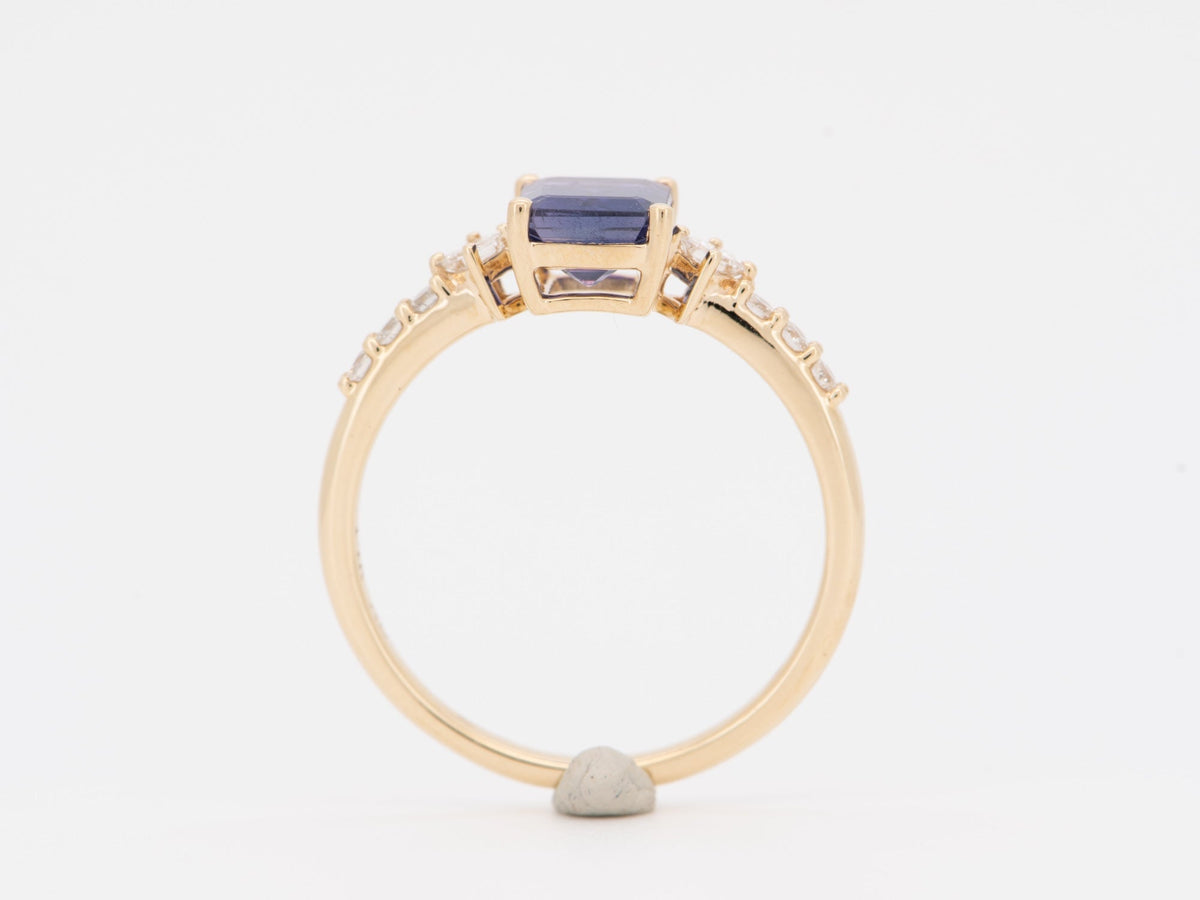 Solid 14K Gold Engagement Ring with 1.32ct Bi-Color Blue Purple Sapphire with Diamond Accent R6816 Aurora Designer