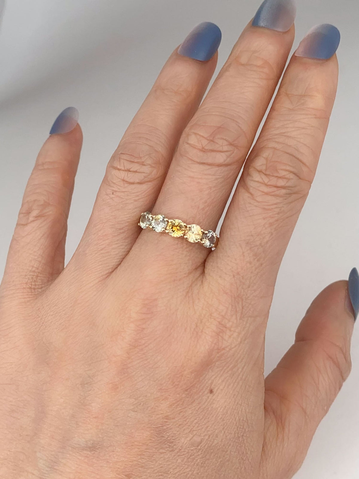 Solid 14K Gold Wedding Band with Rare Fancy Color Montana Sapphire R6817 Aurora Designer