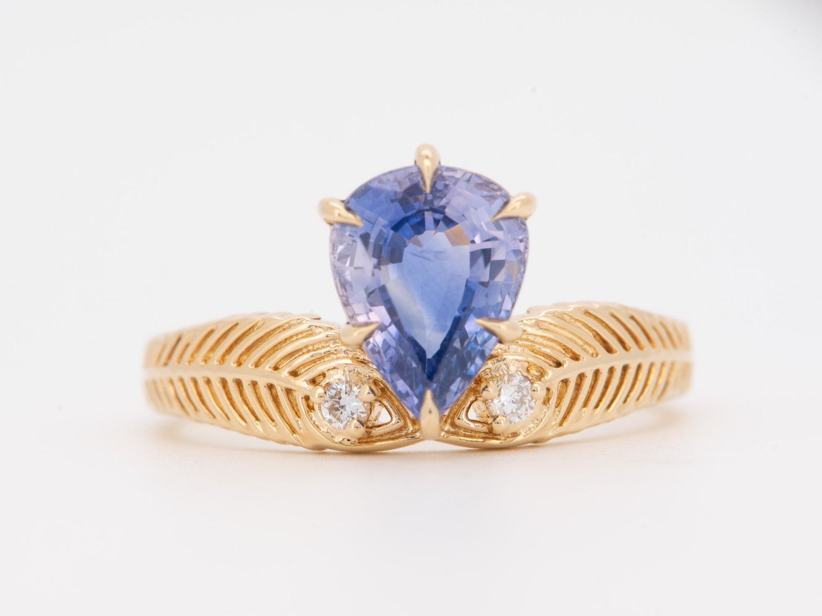 14K Gold 2.39ct Bi-Color Pinkish Purple Sapphire Engagement Ring with Peacock Feather Diamond Accent R6818 Aurora Designer