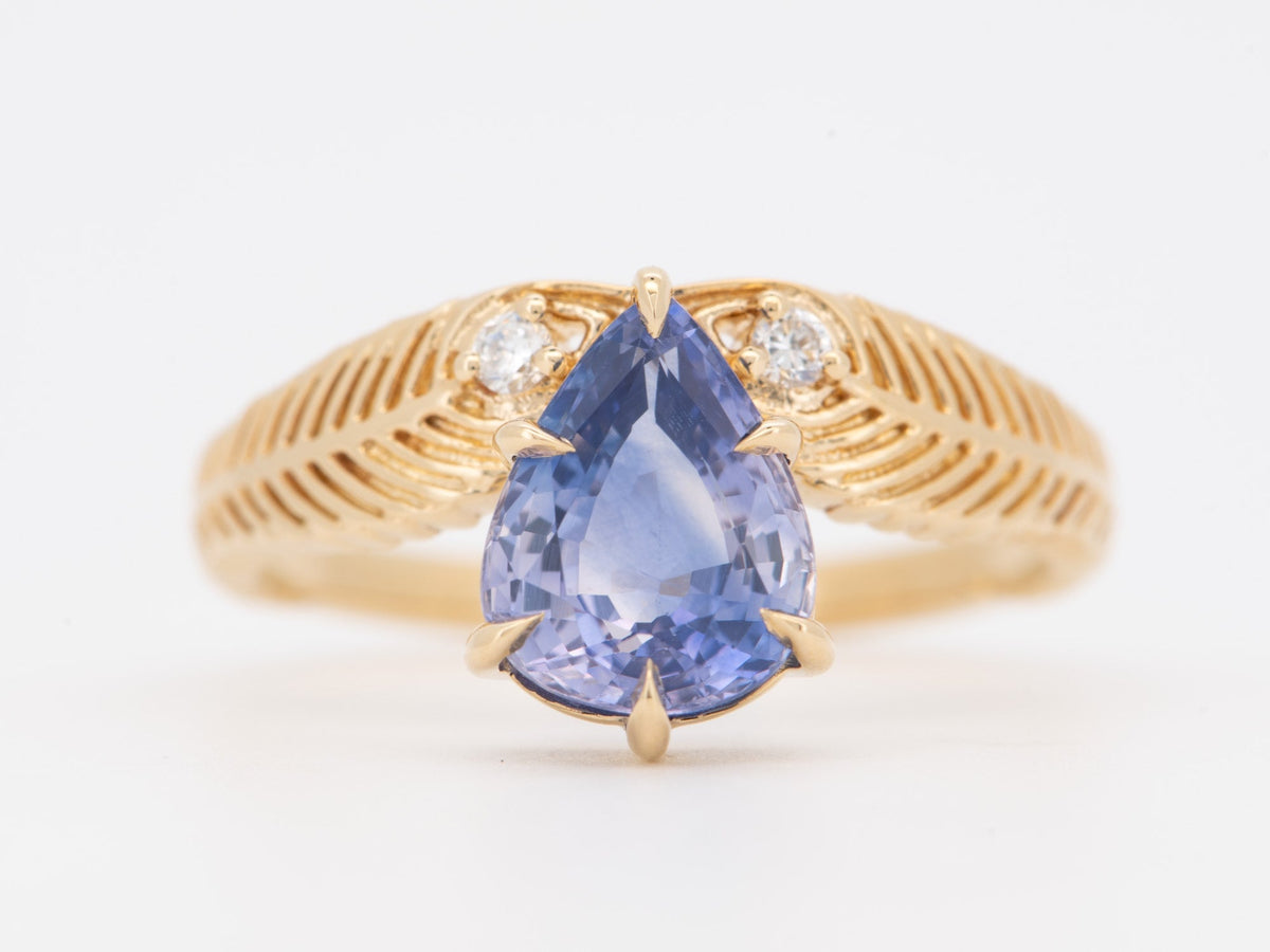 14K Gold 2.39ct Bi-Color Pinkish Purple Sapphire Engagement Ring with Peacock Feather Diamond Accent R6818 Aurora Designer