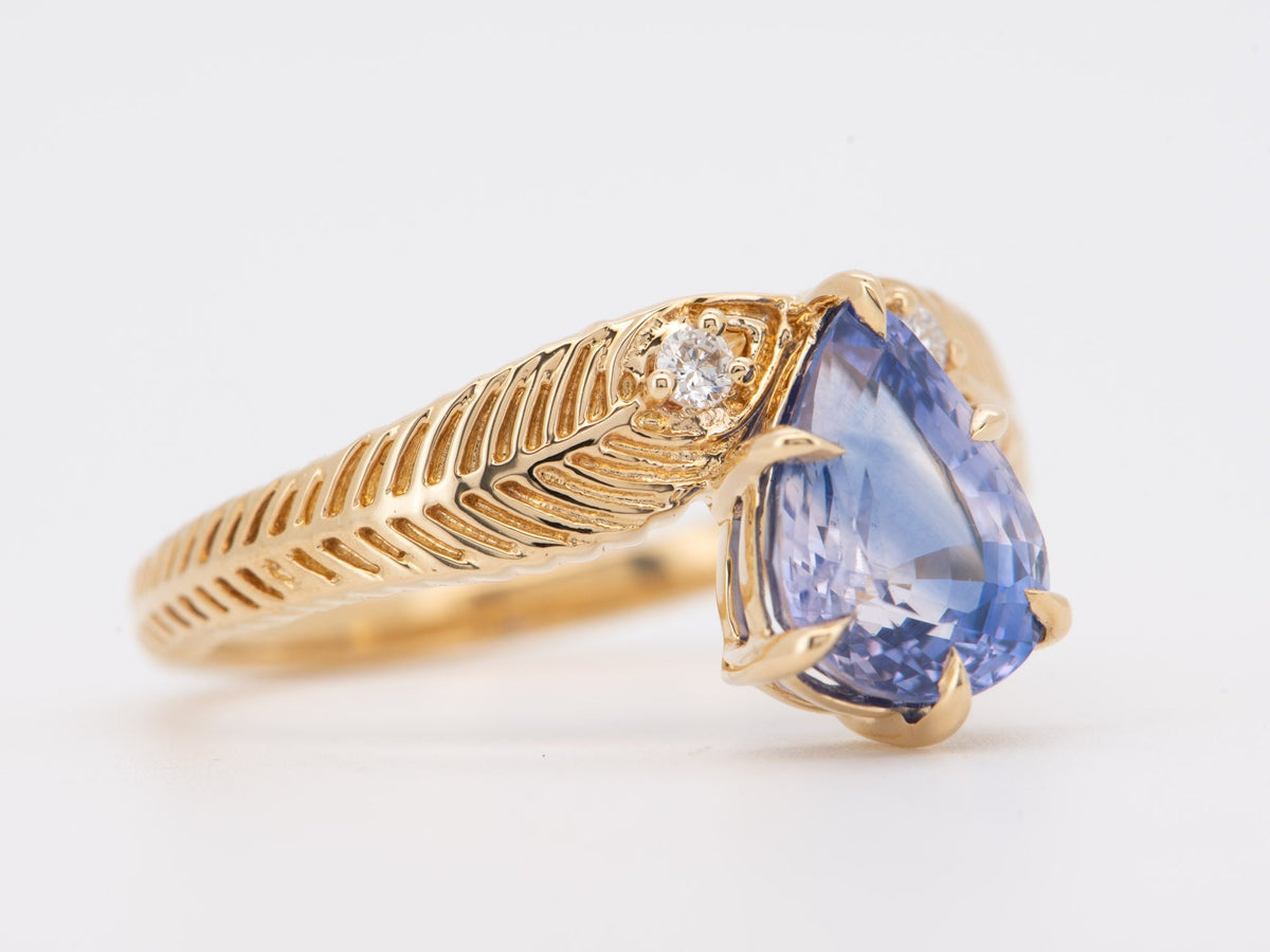14K Gold 2.39ct Bi-Color Pinkish Purple Sapphire Engagement Ring with Peacock Feather Diamond Accent R6818 Aurora Designer