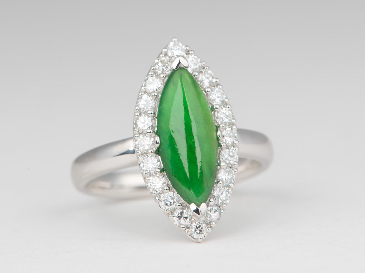 Platinum Natural Burmese Jade Jadeite with Diamond Halo Ring Natural Green Gemstone Right Hand Ring R6820