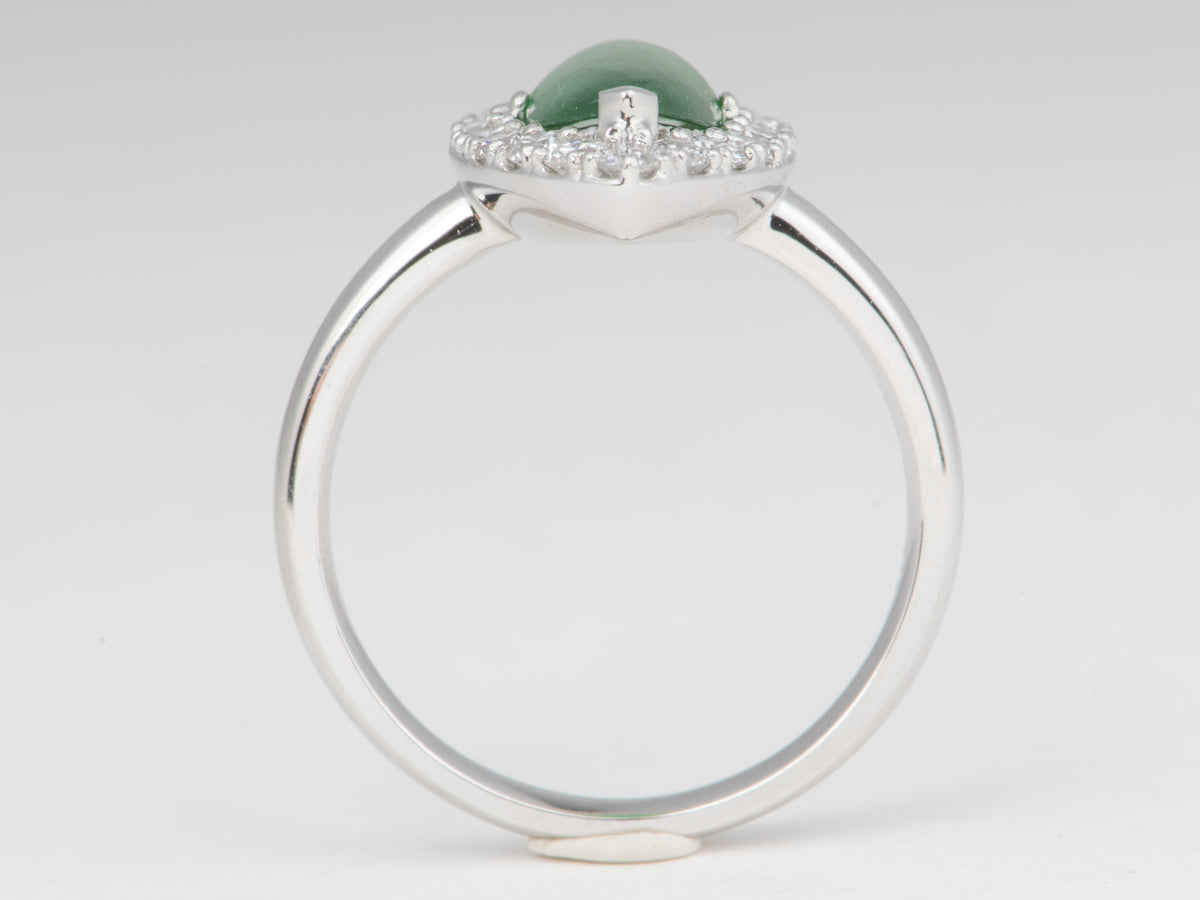 Platinum Natural Burmese Jade Jadeite with Diamond Halo Ring Natural Green Gemstone Right Hand Ring R6820