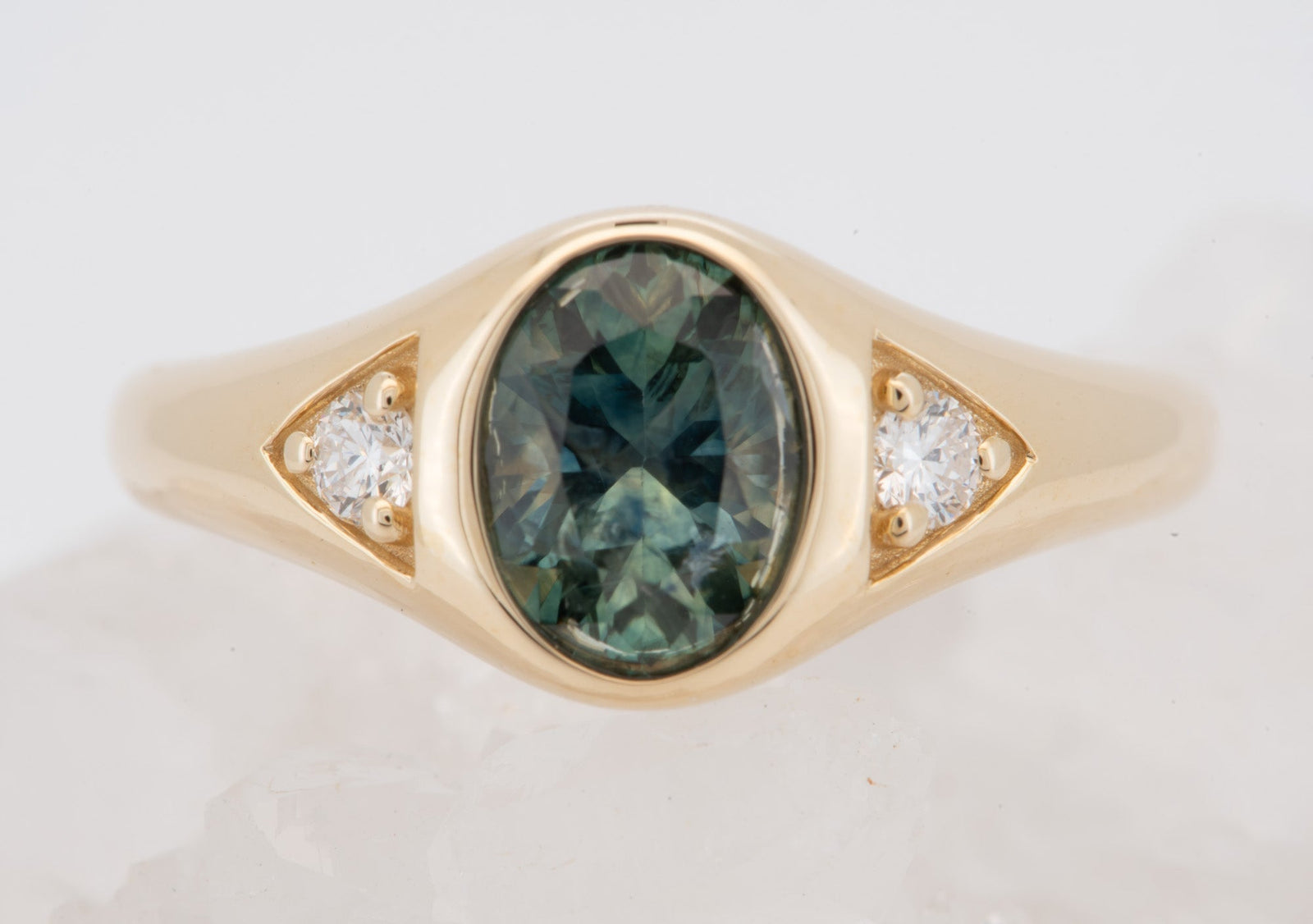 14K Gold Montana Sapphire and Diamond Signet-Style Engagement Ring R6822 Aurora Designer