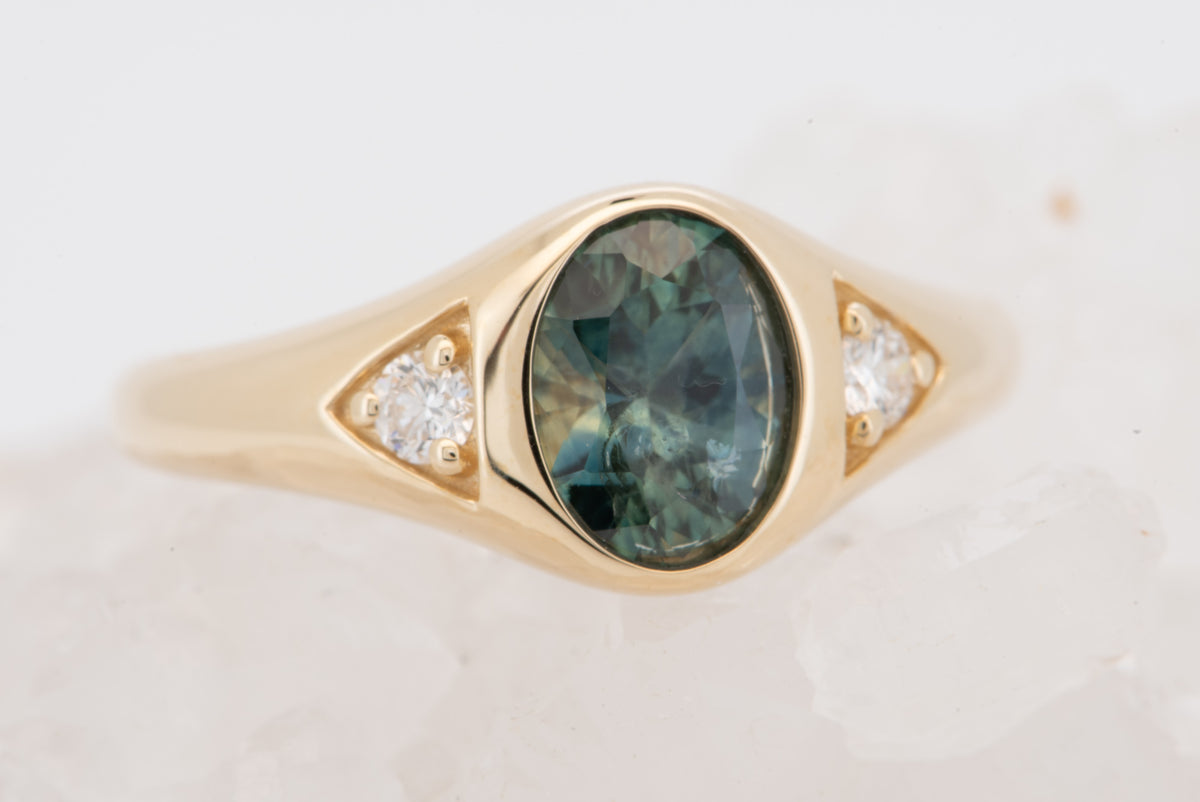 14K Gold Montana Sapphire and Diamond Signet-Style Engagement Ring R6822