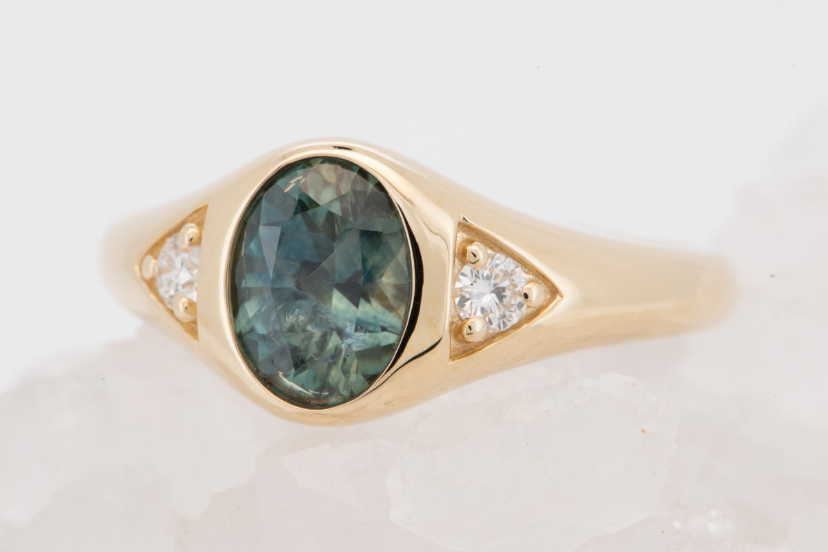 14K Gold Montana Sapphire and Diamond Signet-Style Engagement Ring R6822