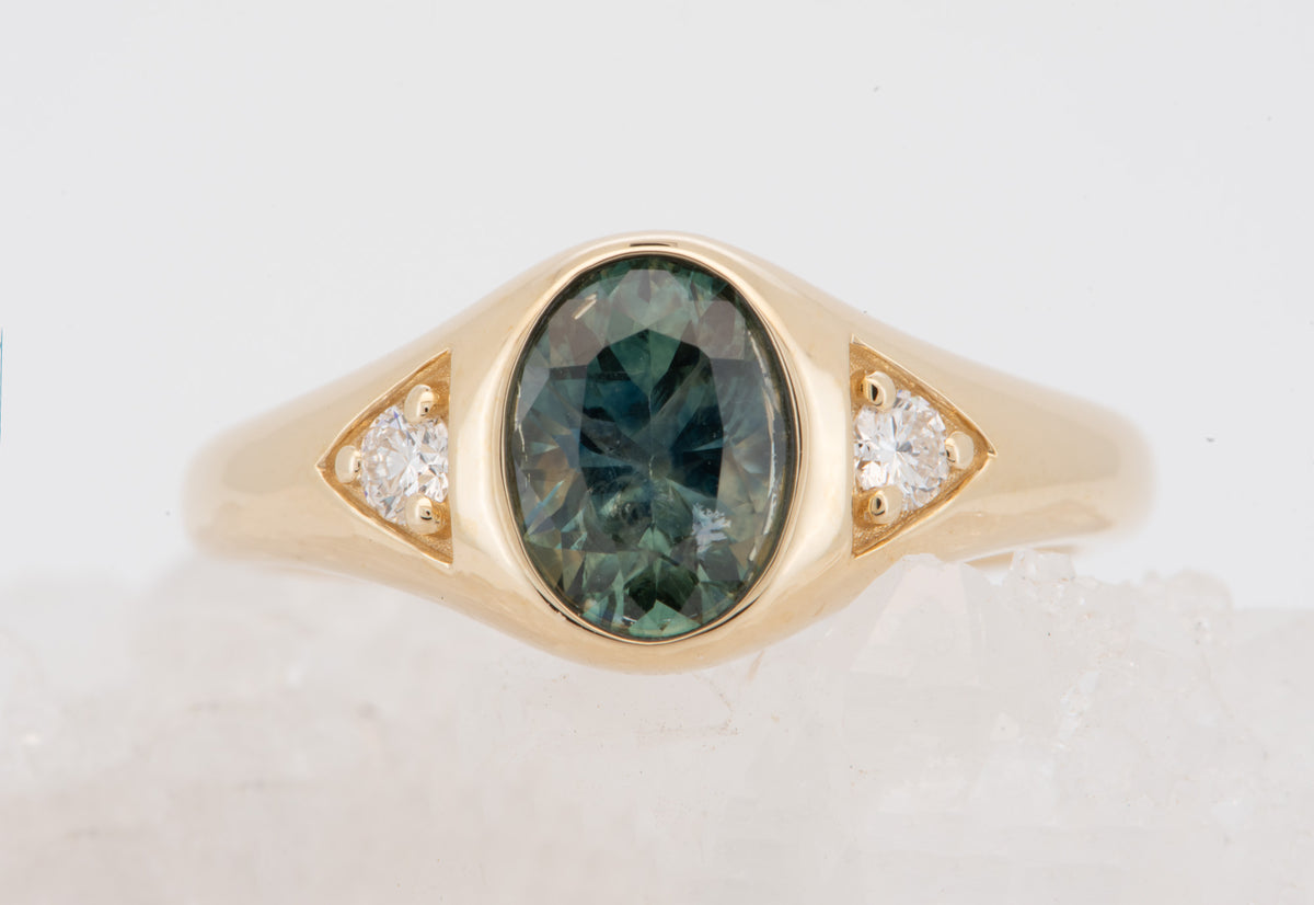 14K Gold Montana Sapphire and Diamond Signet-Style Engagement Ring R6822