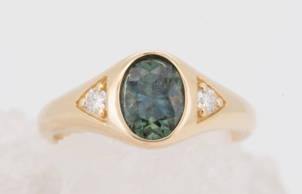 14K Gold Montana Sapphire and Diamond Signet-Style Engagement Ring R6822