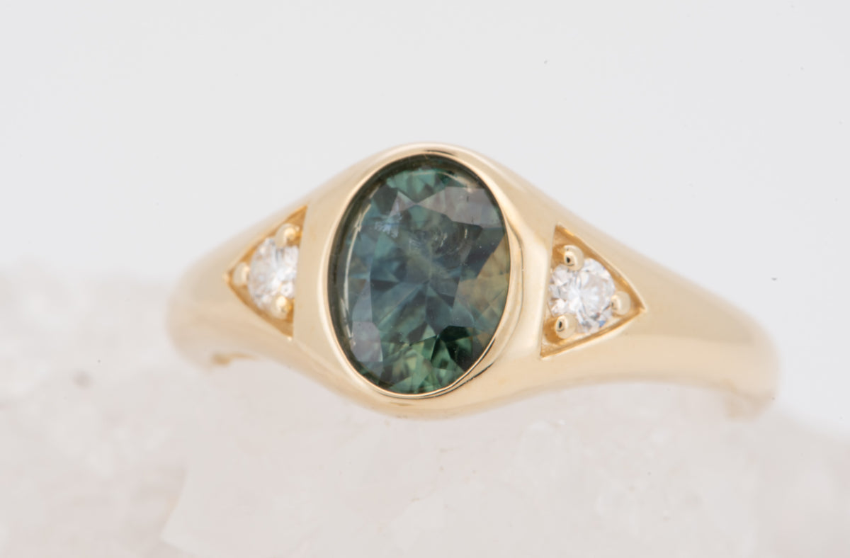 14K Gold Montana Sapphire and Diamond Signet-Style Engagement Ring R6822