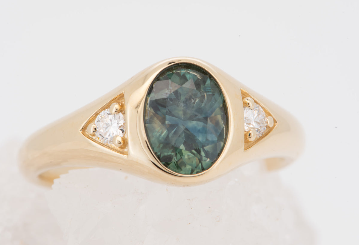 14K Gold Montana Sapphire and Diamond Signet-Style Engagement Ring R6822