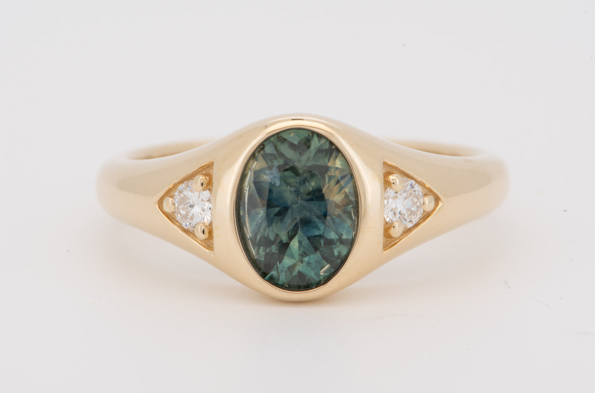 14K Gold Montana Sapphire and Diamond Signet-Style Engagement Ring R6822