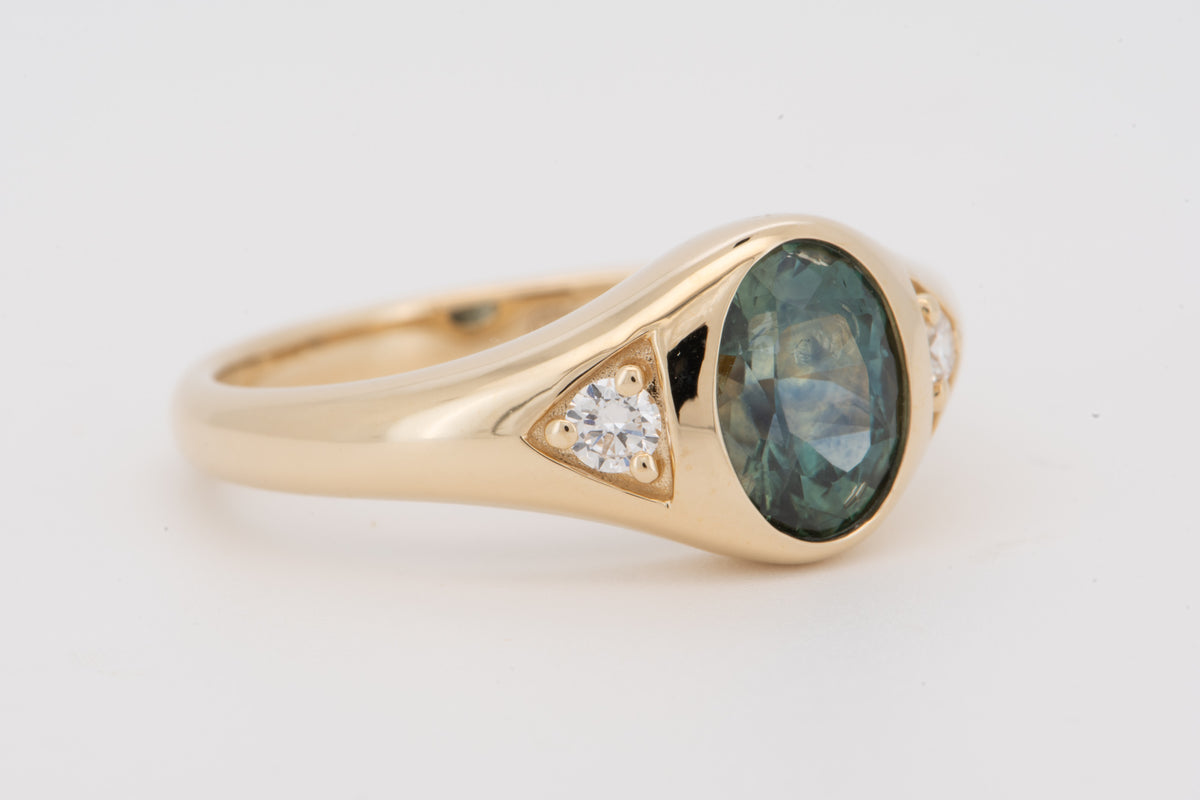 14K Gold Montana Sapphire and Diamond Signet-Style Engagement Ring R6822