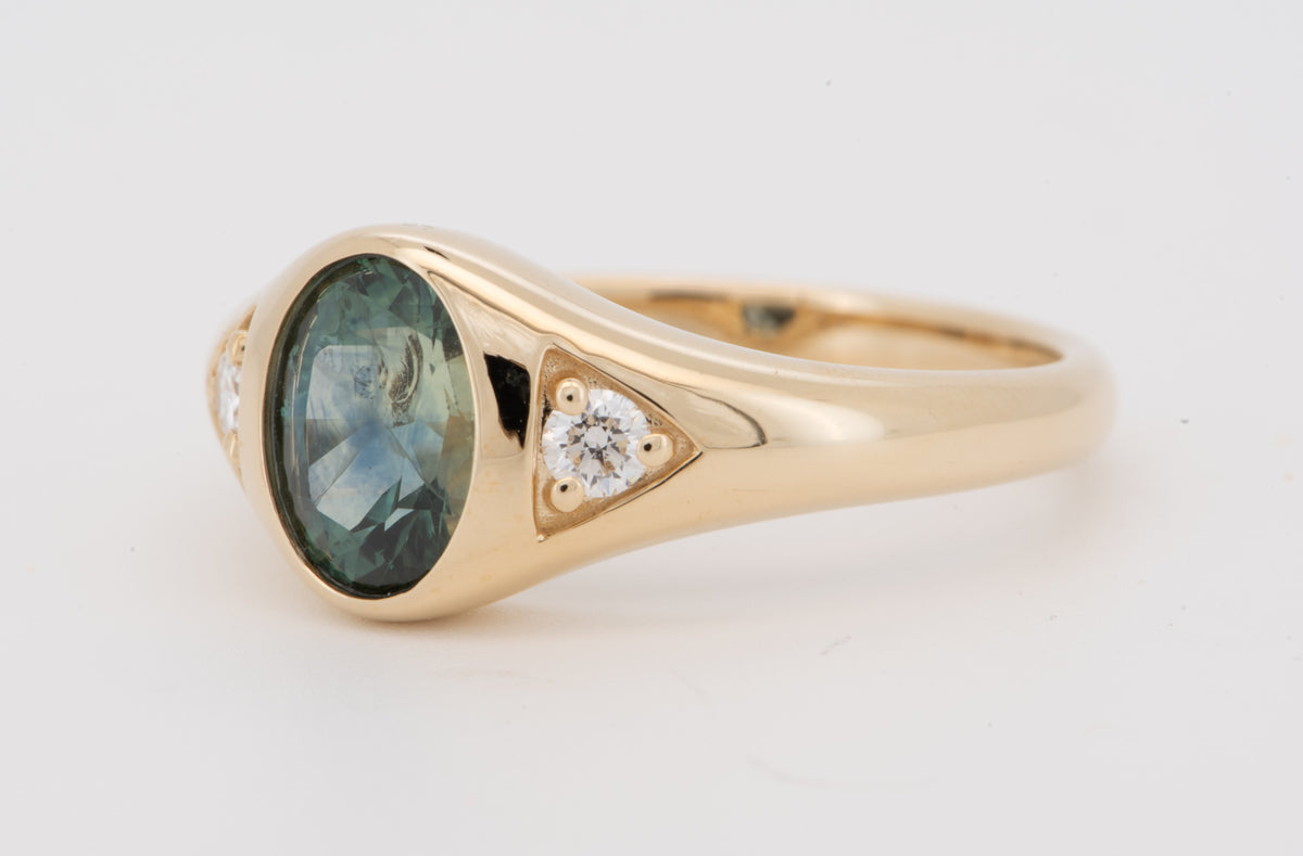 14K Gold Montana Sapphire and Diamond Signet-Style Engagement Ring R6822
