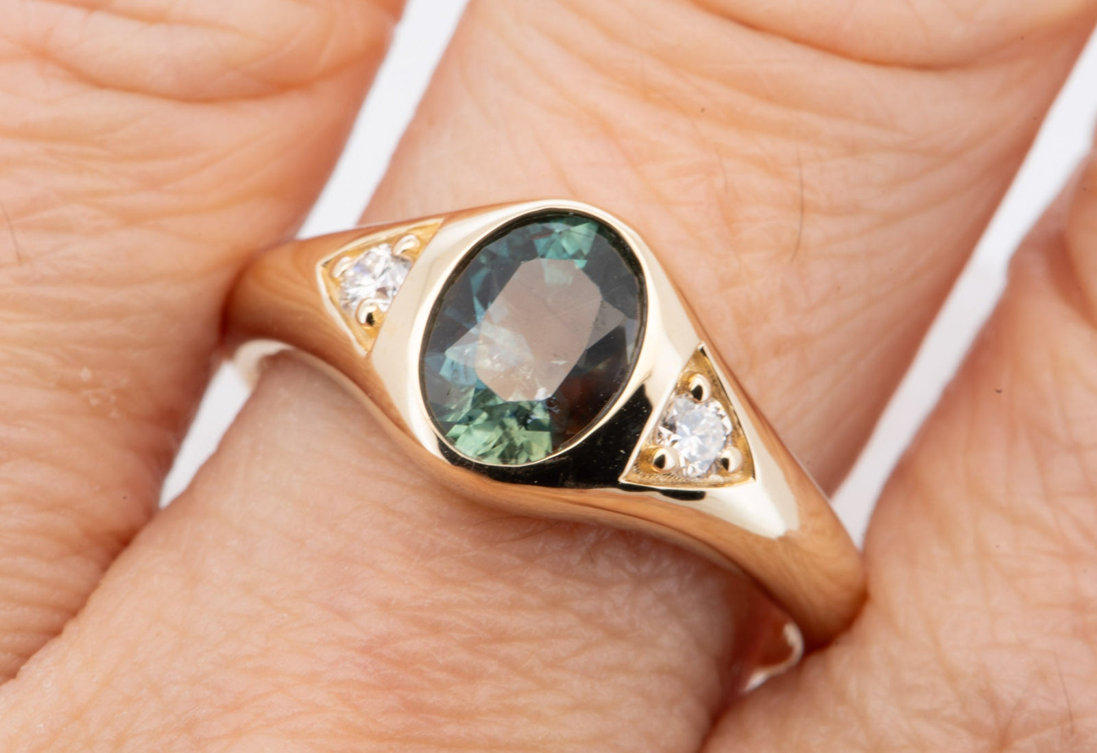 14K Gold Montana Sapphire and Diamond Signet-Style Engagement Ring R6822 Aurora Designer