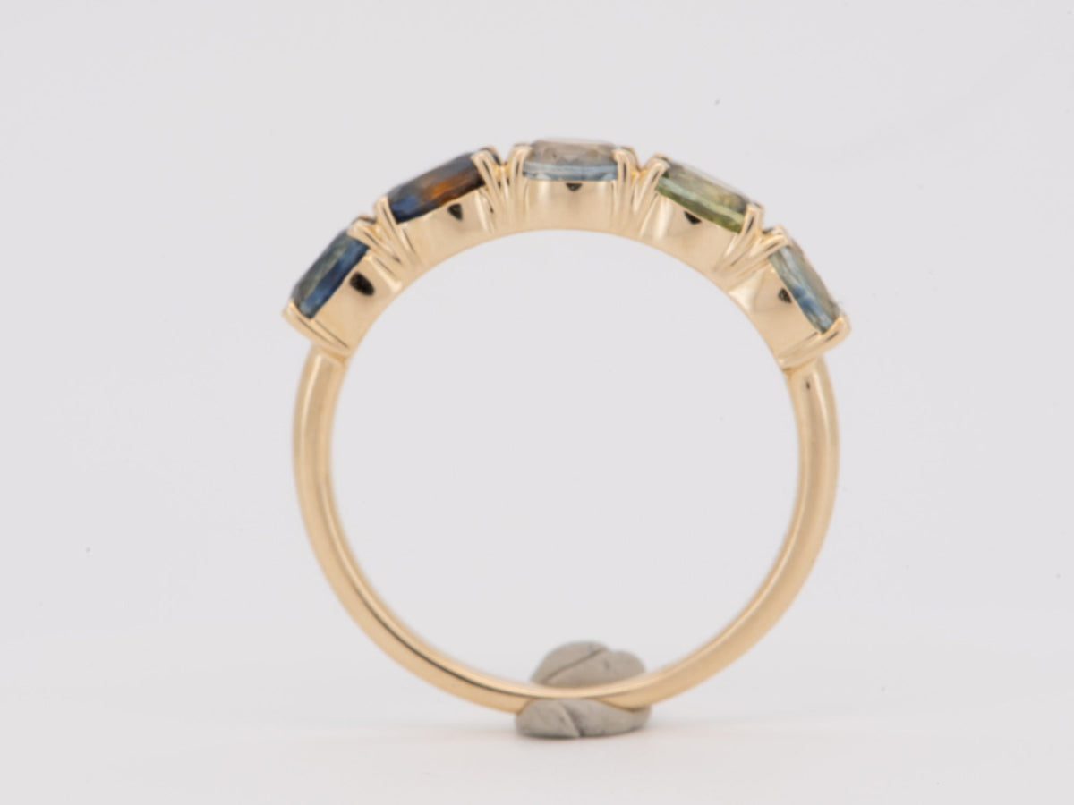 14K Gold Wedding Band Ring with Rare Fancy Color Montana Sapphire Bi-Color Earth-Mined Hard to Find Special Colors R6824