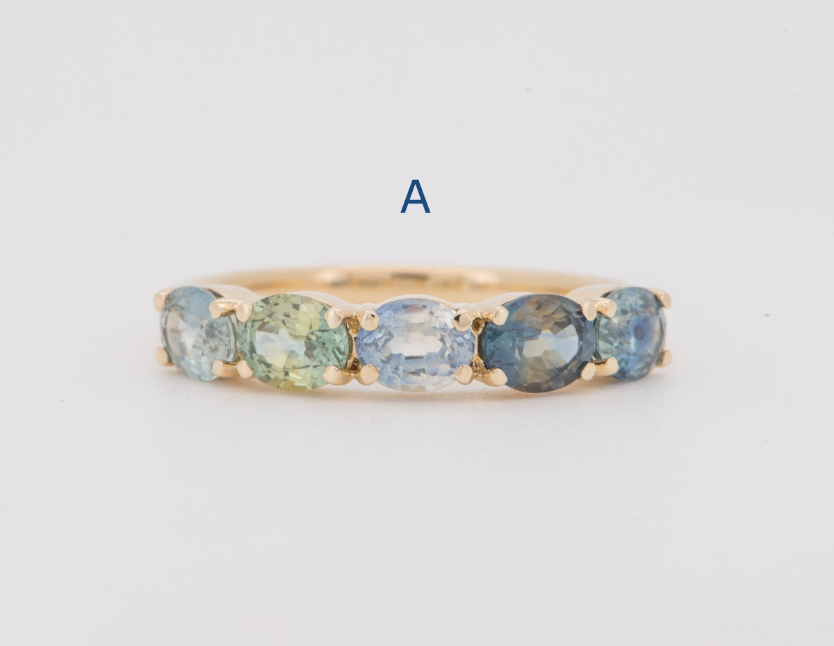 14K Gold Wedding Band with Rare Fancy Color Montana Sapphire R6824 Aurora Designer