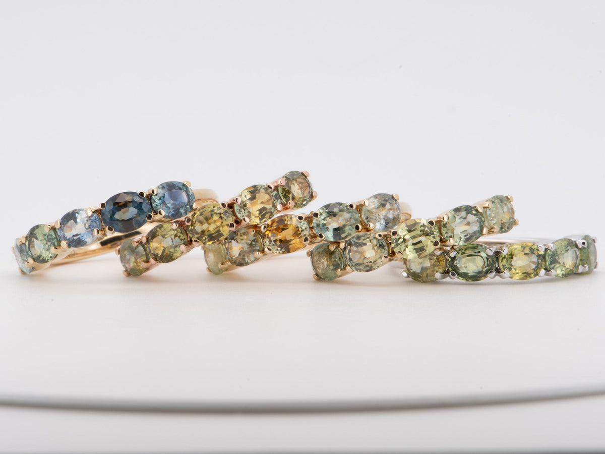 14K Gold Wedding Band Ring with Rare Fancy Color Montana Sapphire Bi-Color Earth-Mined Hard to Find Special Colors R6824