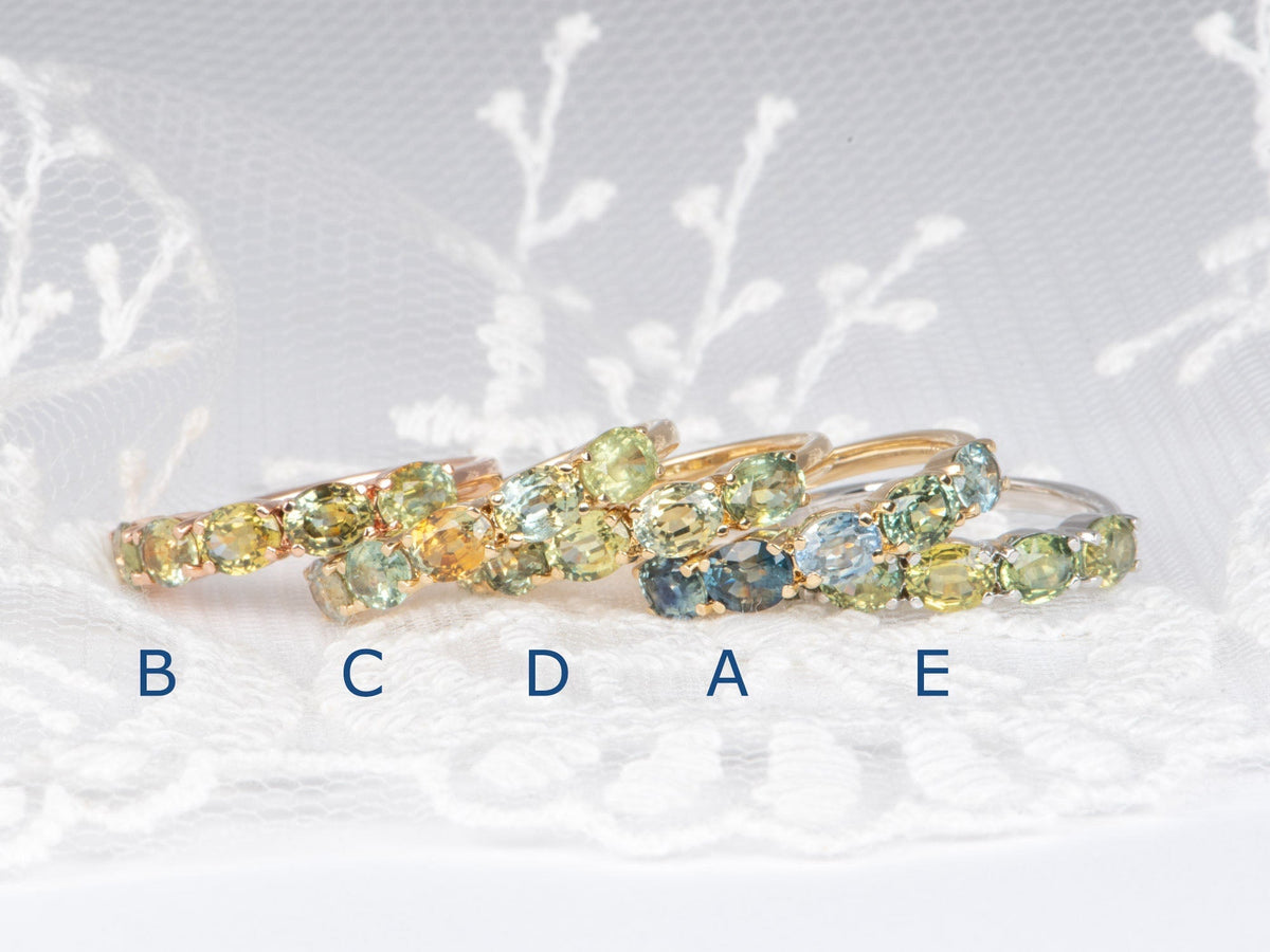 14K Gold Wedding Band with Rare Fancy Color Montana Sapphire R6824 Aurora Designer