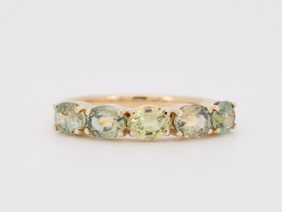 14K Gold Wedding Band Ring with Rare Fancy Color Montana Sapphire Bi-Color Earth-Mined Hard to Find Special Colors R6824