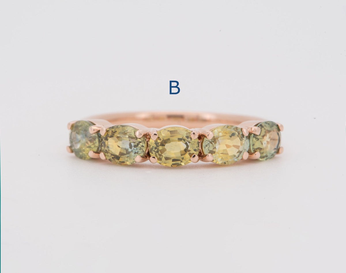 14K Gold Wedding Band with Rare Fancy Color Montana Sapphire R6824 Aurora Designer