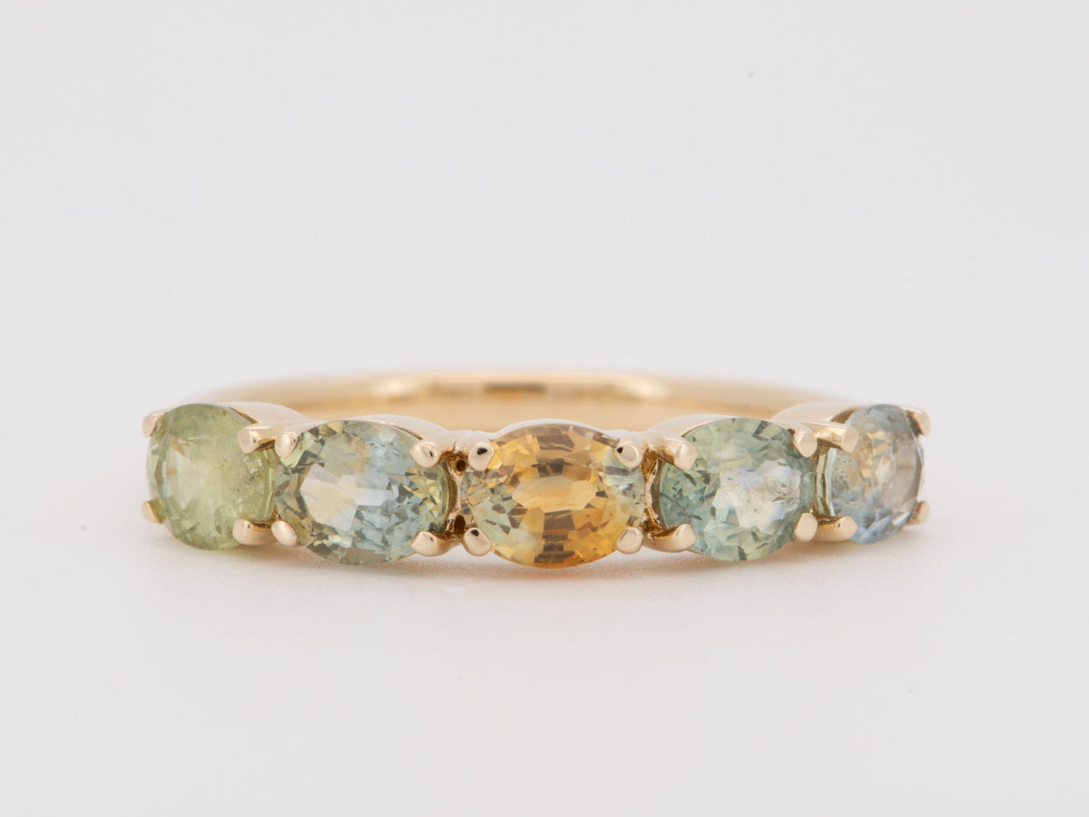 14K Gold Wedding Band Ring with Rare Fancy Color Montana Sapphire Bi-Color Earth-Mined Hard to Find Special Colors R6824