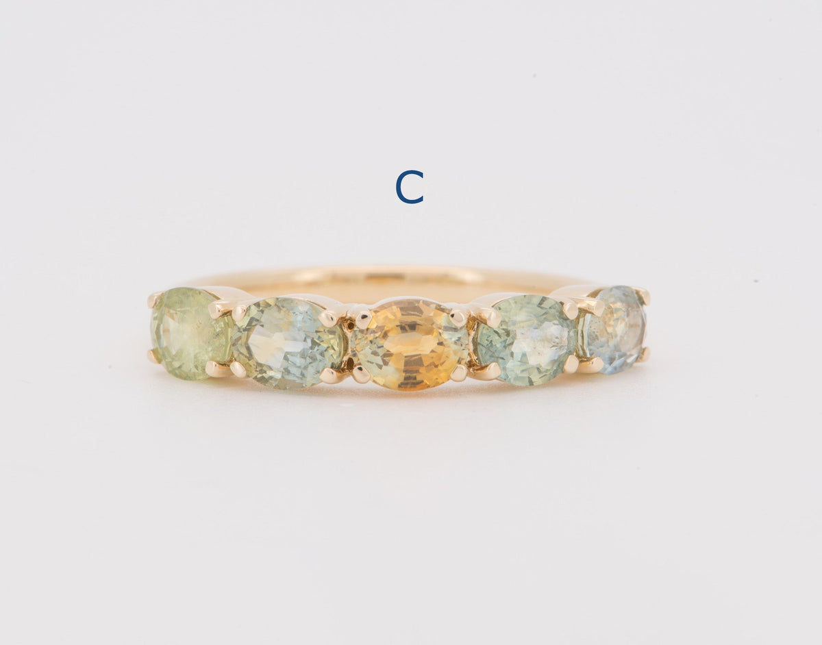 14K Gold Wedding Band with Rare Fancy Color Montana Sapphire R6824 Aurora Designer