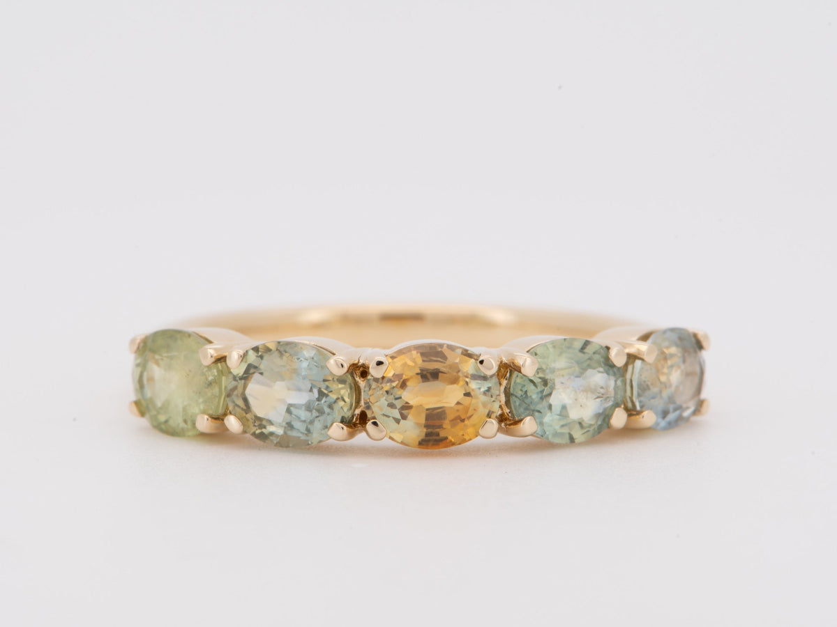 14K Gold Wedding Band Ring with Rare Fancy Color Montana Sapphire Bi-Color Earth-Mined Hard to Find Special Colors R6824