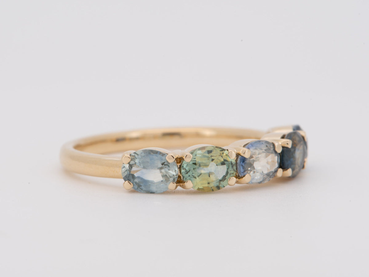 14K Gold Wedding Band Ring with Rare Fancy Color Montana Sapphire Bi-Color Earth-Mined Hard to Find Special Colors R6824