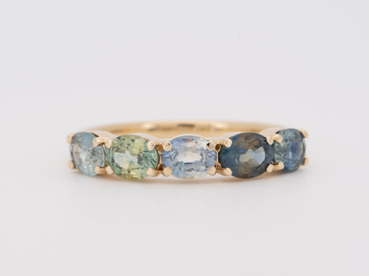14K Gold Wedding Band Ring with Rare Fancy Color Montana Sapphire Bi-Color Earth-Mined Hard to Find Special Colors R6824