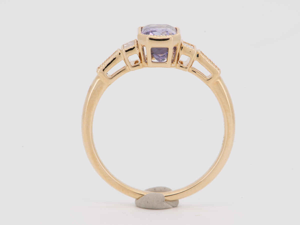 14K Gold 1.86ct Sapphire and Baguette Diamond Sides Engagement Ring Rare Violet Lavender Color Natural Earth-Mined Gemstone R6825