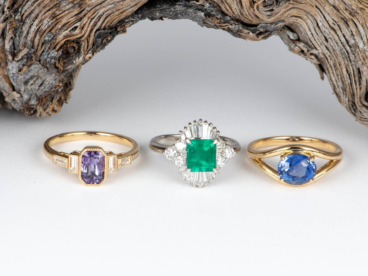 14K Gold 1.86ct Sapphire and Baguette Diamond Sides Engagement Ring Rare Violet Lavender Color Natural Earth-Mined Gemstone R6825 Aurora Designer