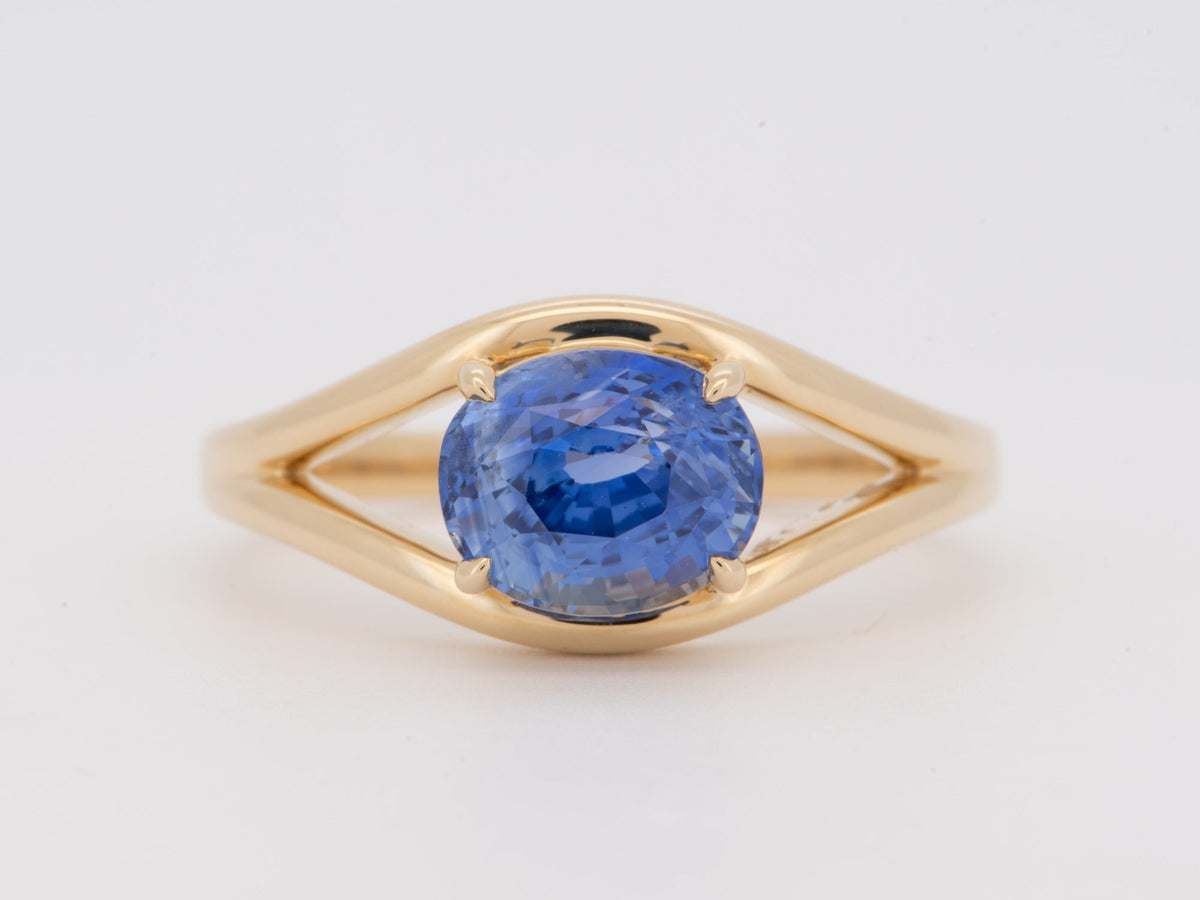 14K Gold 2.2ct Sapphire Engagement Ring on Split Band Bright Blue Sri Lanka Earth-Mined Gemstone R6826 Aurora Designer
