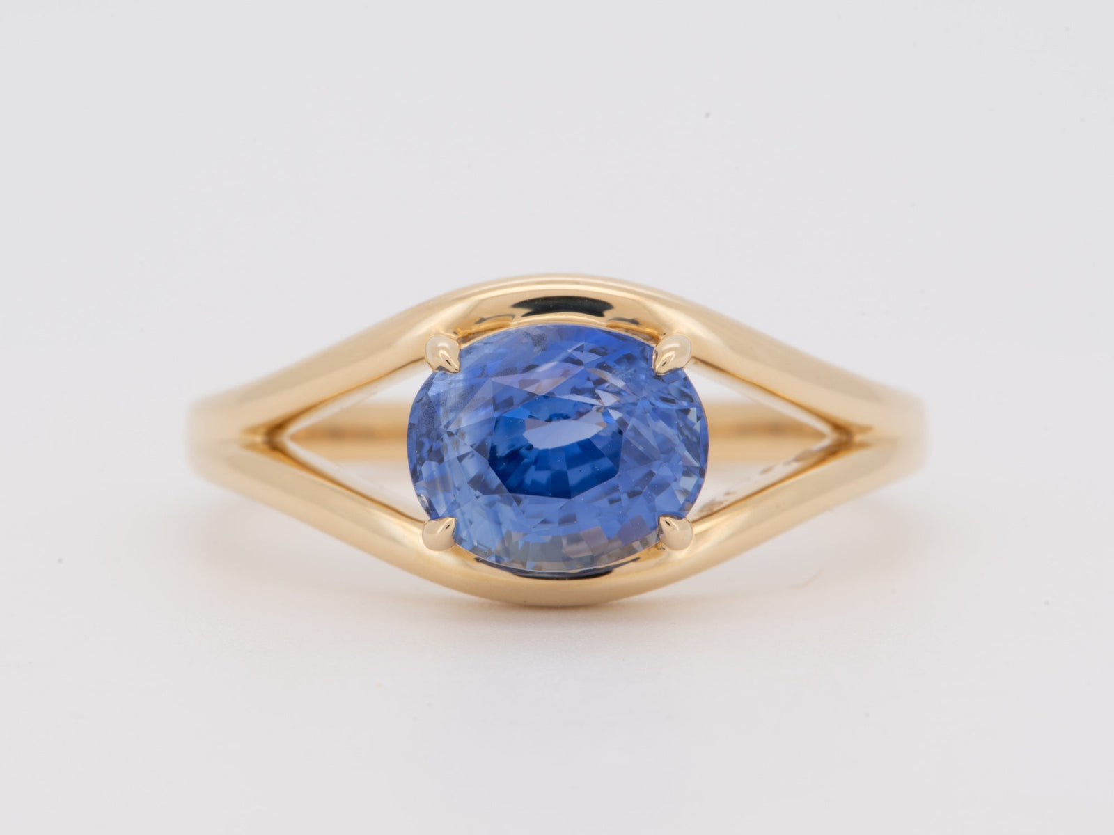 14K Gold 2.2ct Sapphire Engagement Ring on Split Band Bright Blue Sri Lanka Earth-Mined Gemstone R6826 Aurora Designer