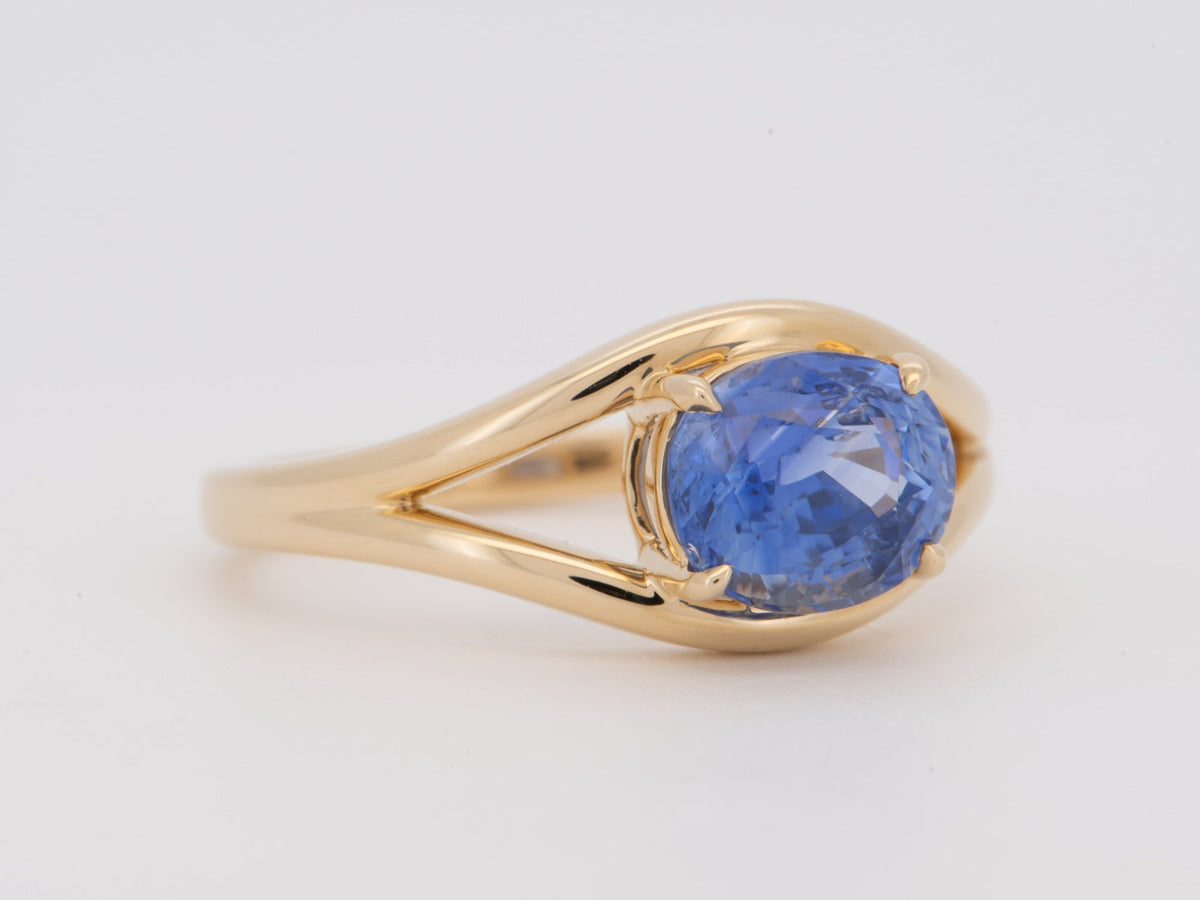 14K Gold 2.2ct Sapphire Engagement Ring on Split Band Bright Blue Sri Lanka Earth-Mined Gemstone R6826 Aurora Designer