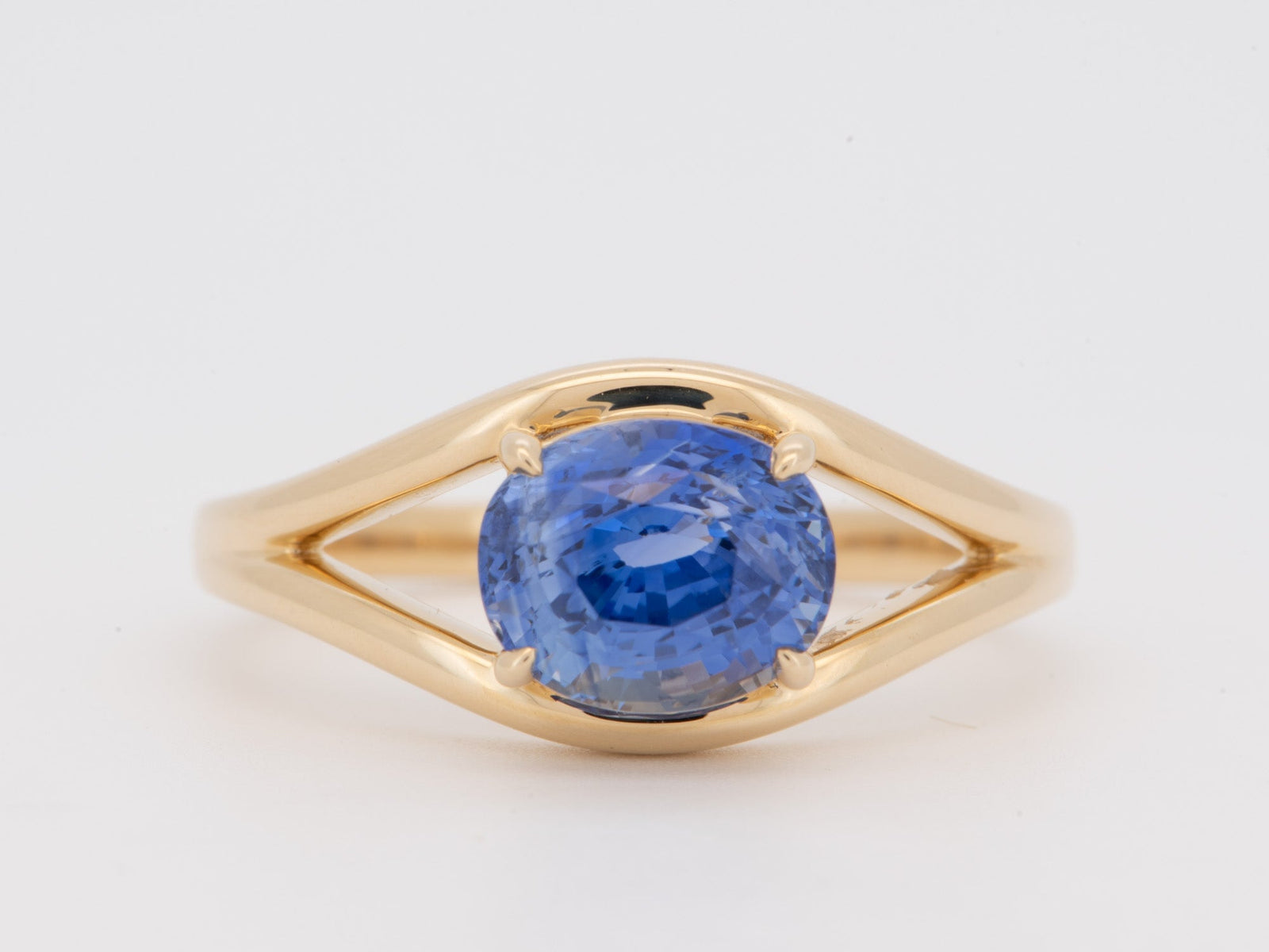 14K Gold 2.2ct Sapphire Engagement Ring on Split Band Bright Blue Sri Lanka Earth-Mined Gemstone R6826 Aurora Designer