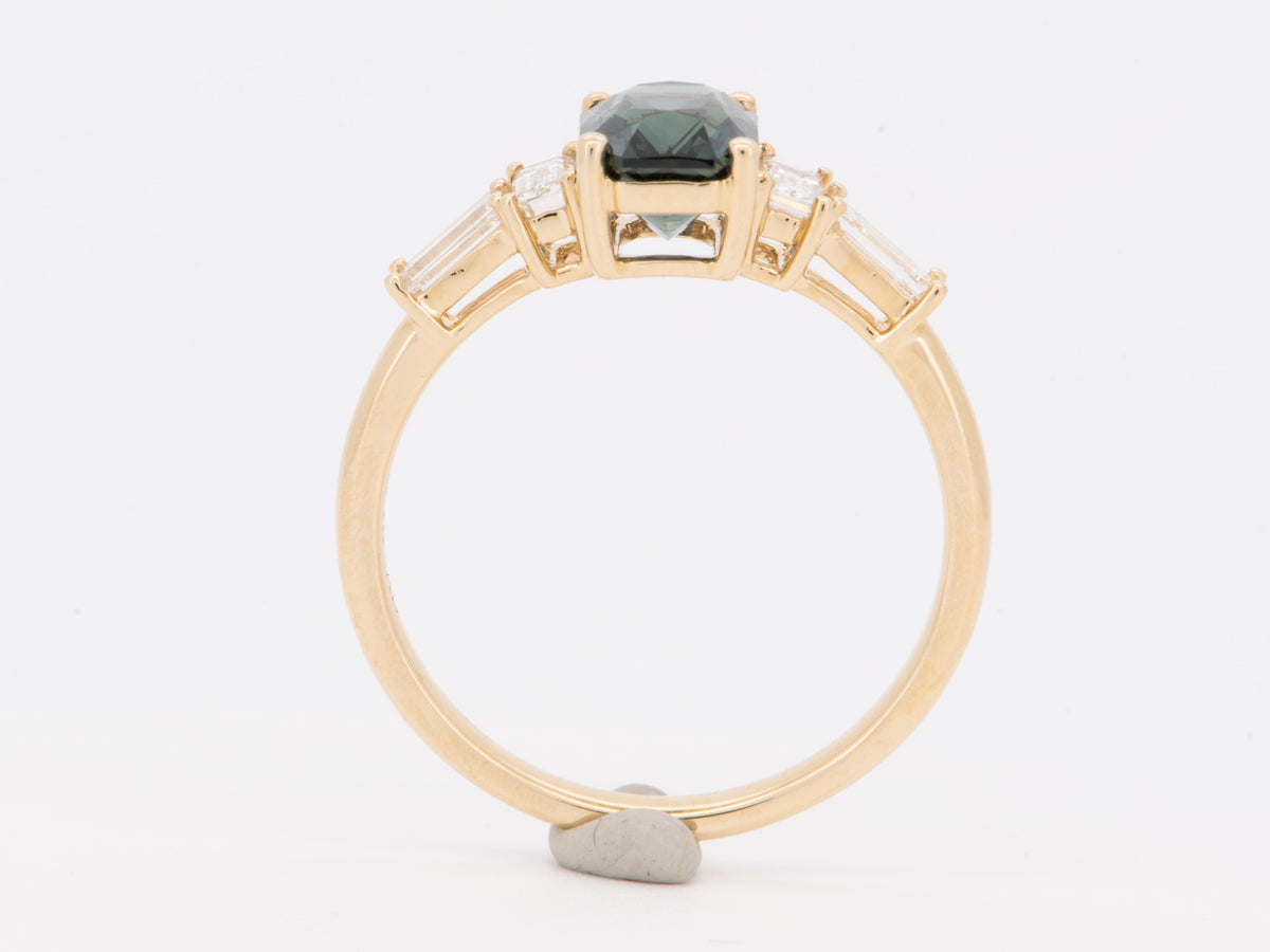 14K Gold 1.82ct Teal Sapphire and Natural Diamond Sides Engagement Ring R6827