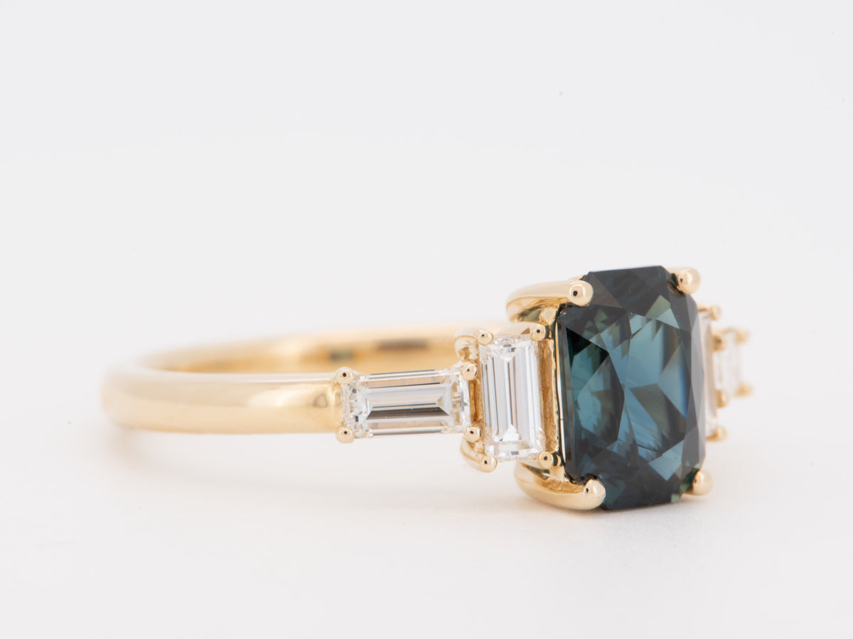 14K Gold 1.82ct Teal Sapphire and Natural Diamond Sides Engagement Ring R6827