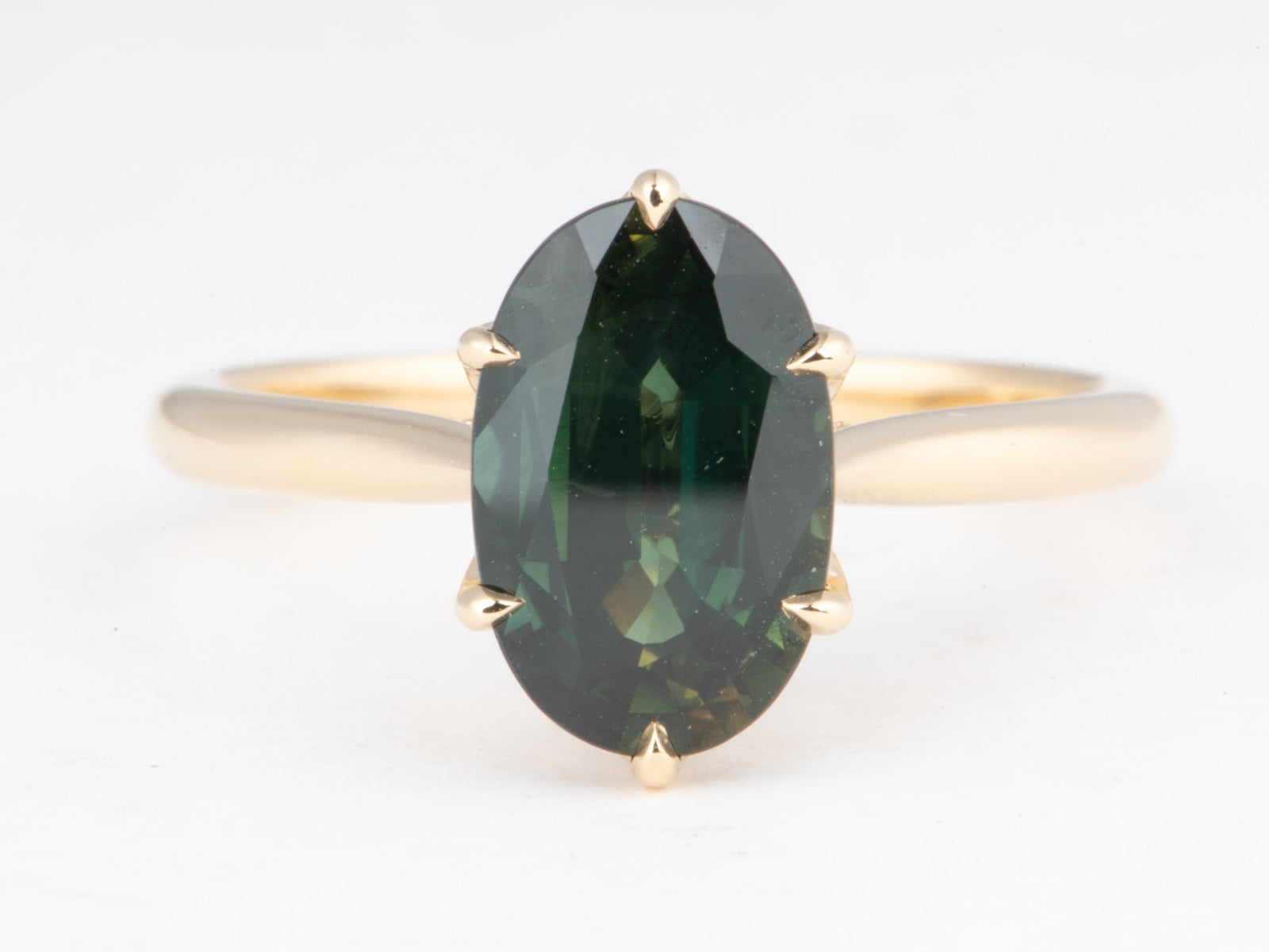14K Gold 2.72ct Elongated Oval Teal Sapphire Engagement Ring Six Prongs Tulip Basket Hidden Diamond Halo R6828 Aurora Designer