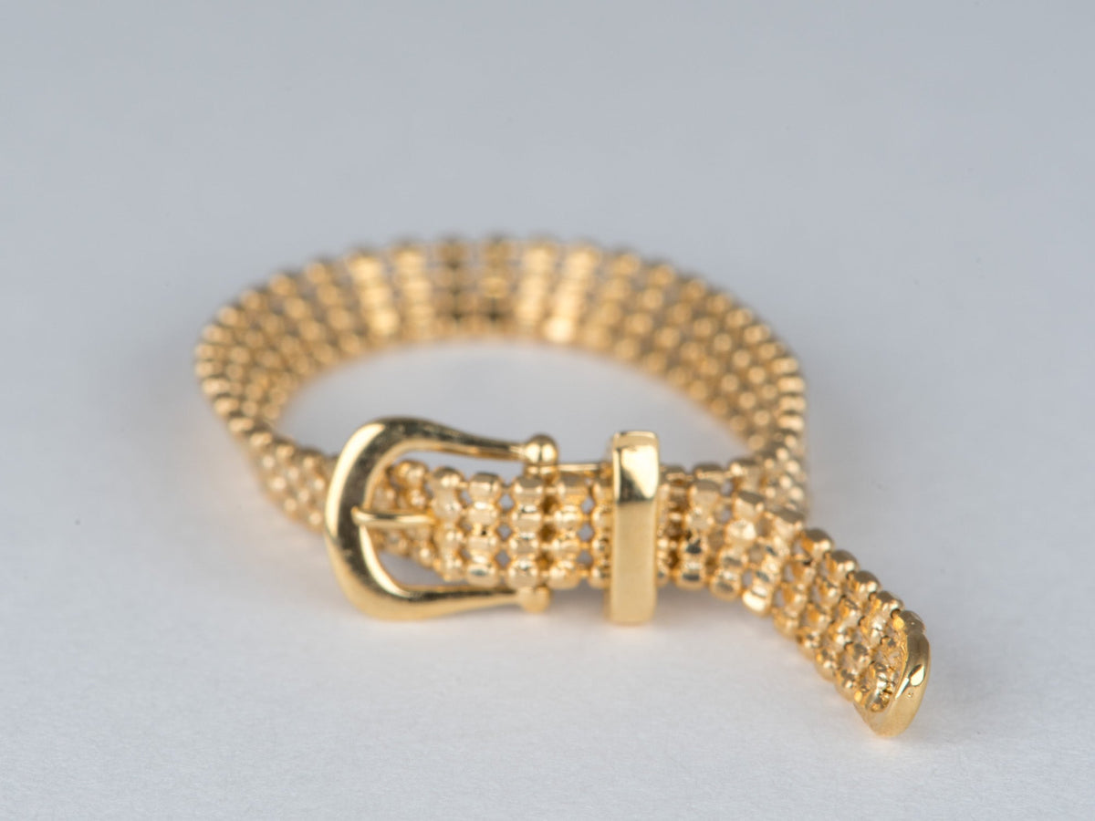 18K Gold Belt Buckle Ring Fluid Soft Bead Chain Design Light Weight R6839 Aurora Designer