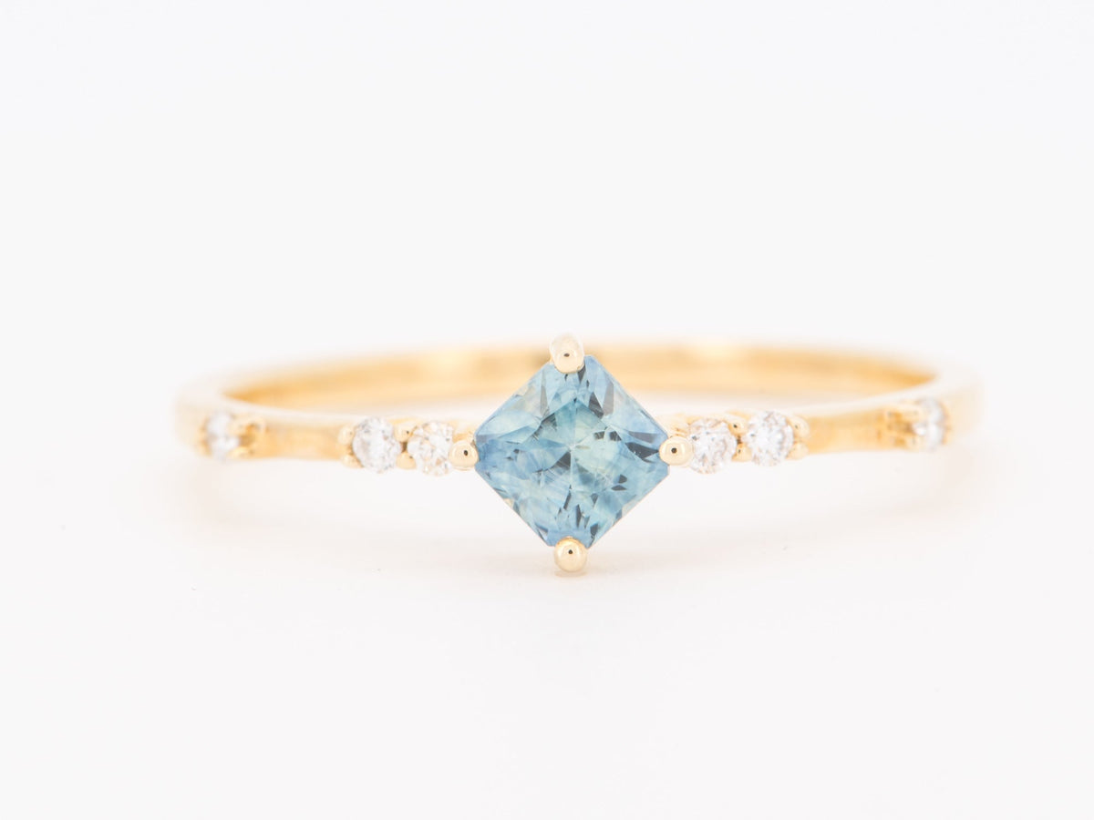 14K Gold Teal Blue Montana Sapphire Cluster Diamond Ring Stacking Band R6841 Aurora Designer