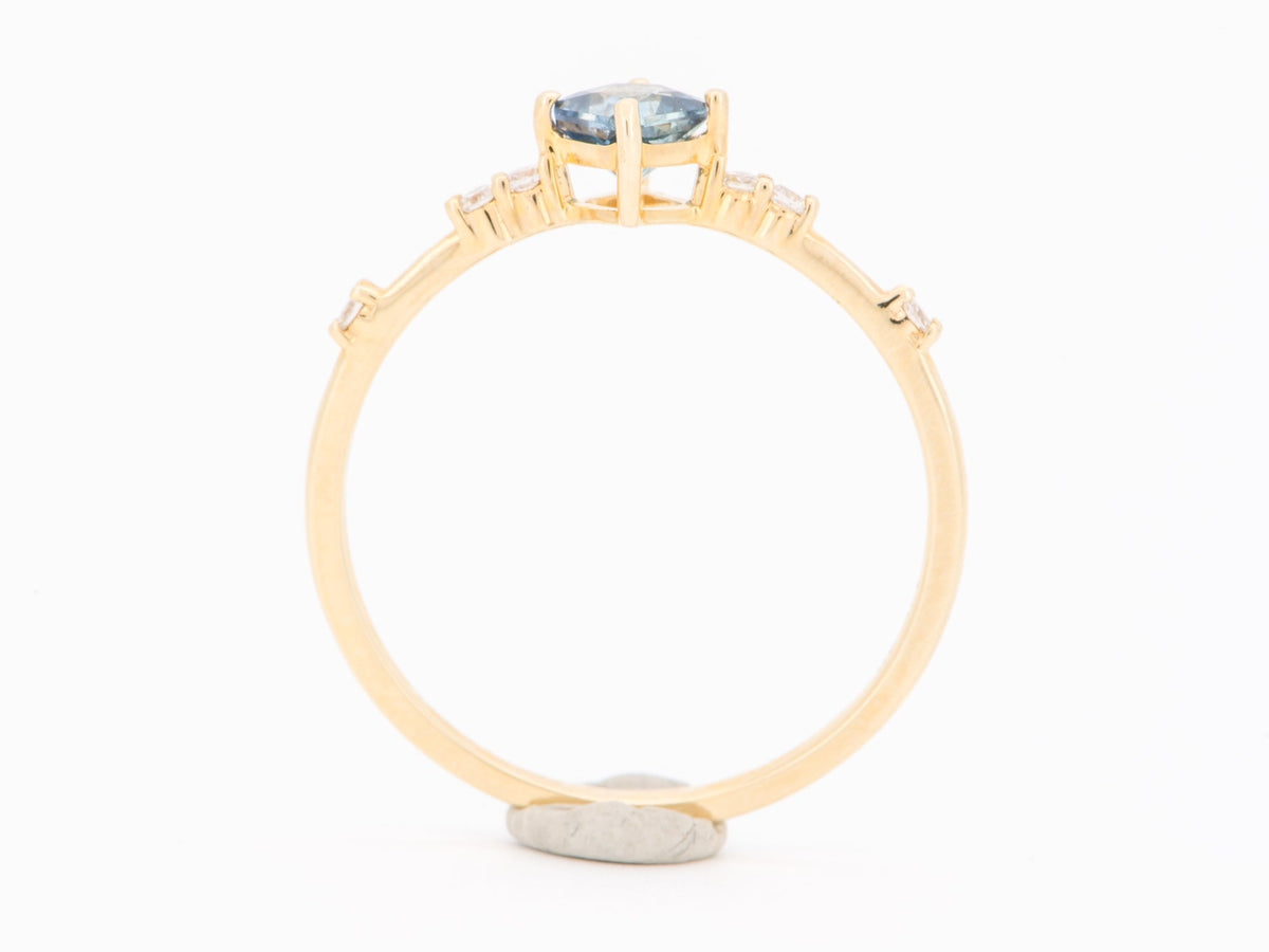 14K Gold Teal Blue Montana Sapphire Cluster Diamond Ring Stacking Band R6841 Aurora Designer